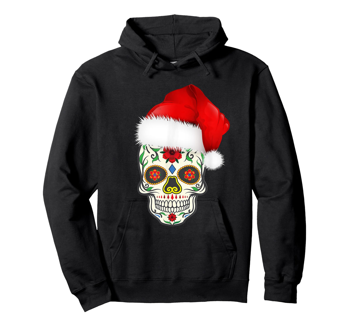 Sugar Skull T-Shirt With Christmas Santa Hat Day of the Dead