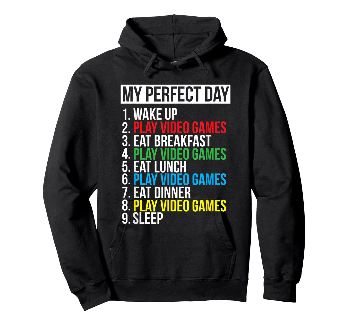 My Perfect Day" Black Classic Fit Gamer T-Shirt, Crew Neck, Short Sleeve, Polyester & Cotton