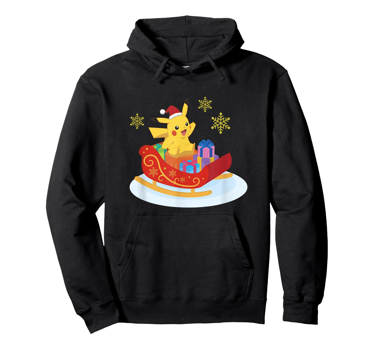 Pokémon Christmas Pikachu Sleigh Ride Snowflake Portrait T-Shirt