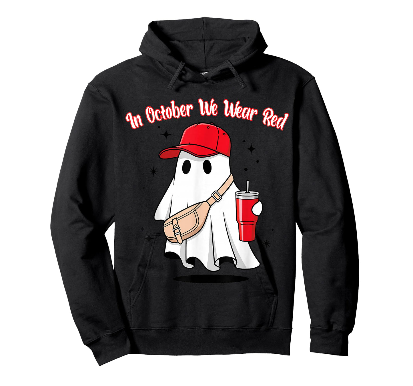 in October We Wear Red October Funny Ghost with Baseball Hat T-Shirt