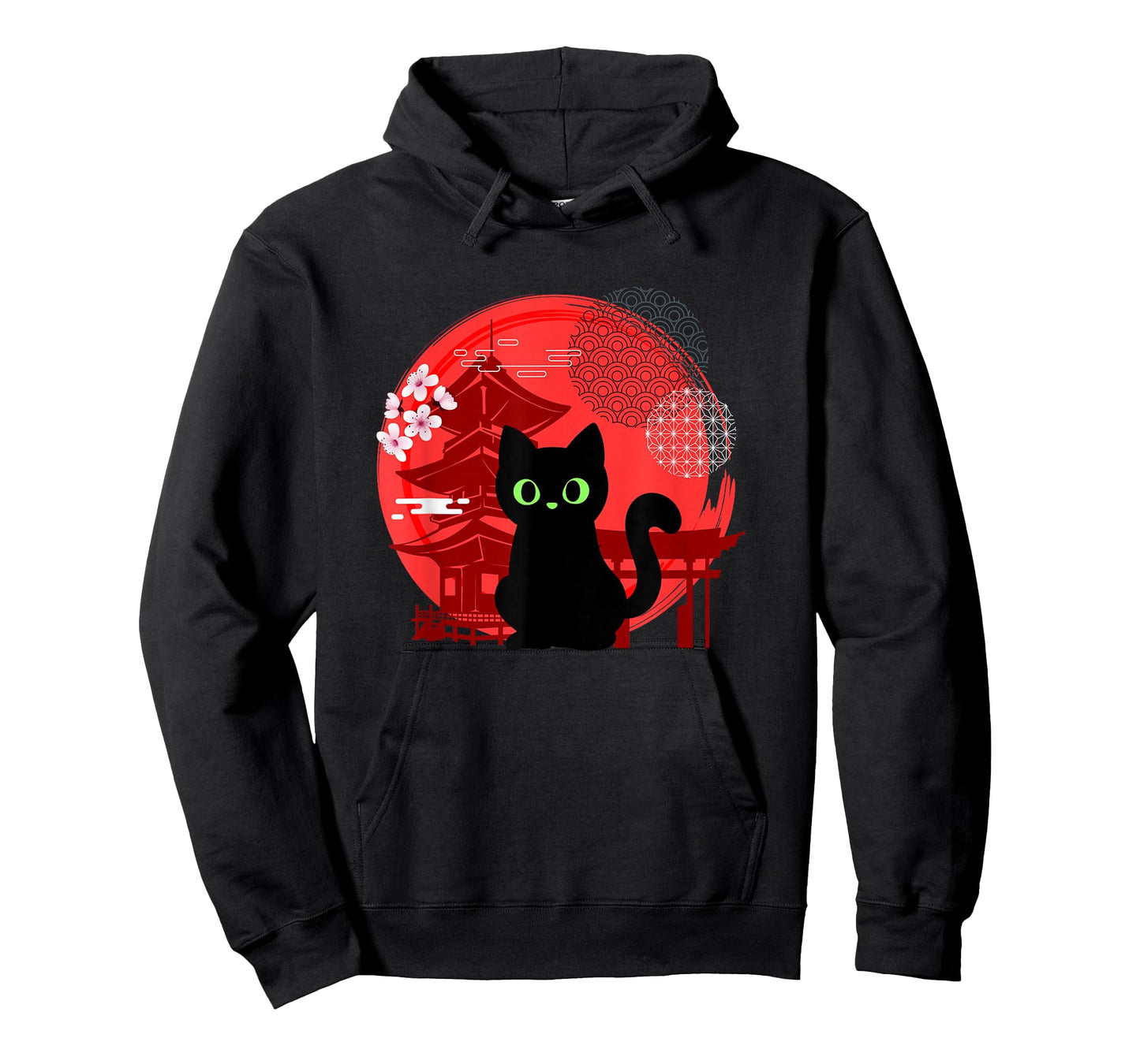 Japanese Cat Silhouette Flower Kitten Anime Lover Cat T-Shirt