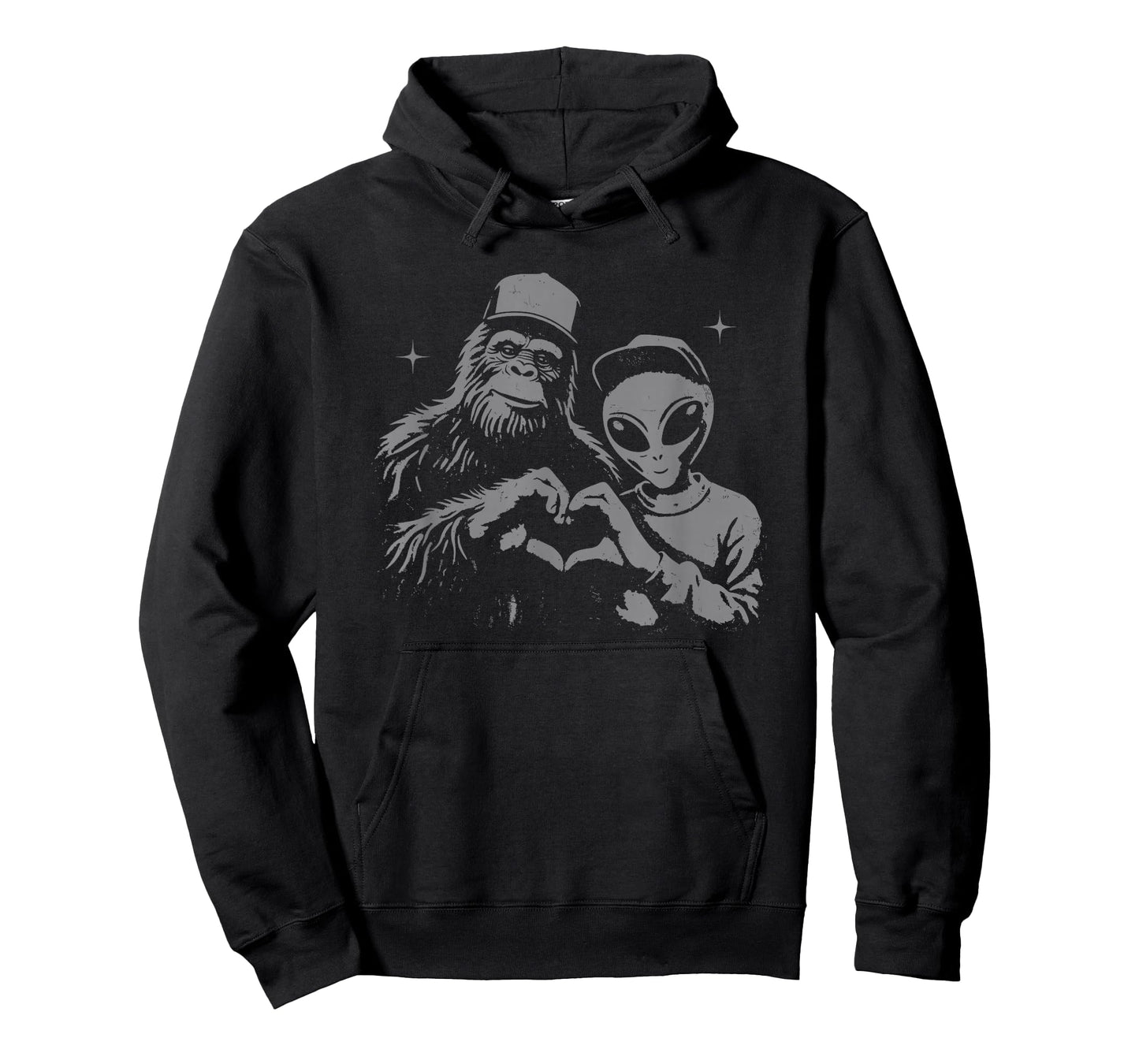 bigfoot and alien Sasquatch love hand sign T-Shirt