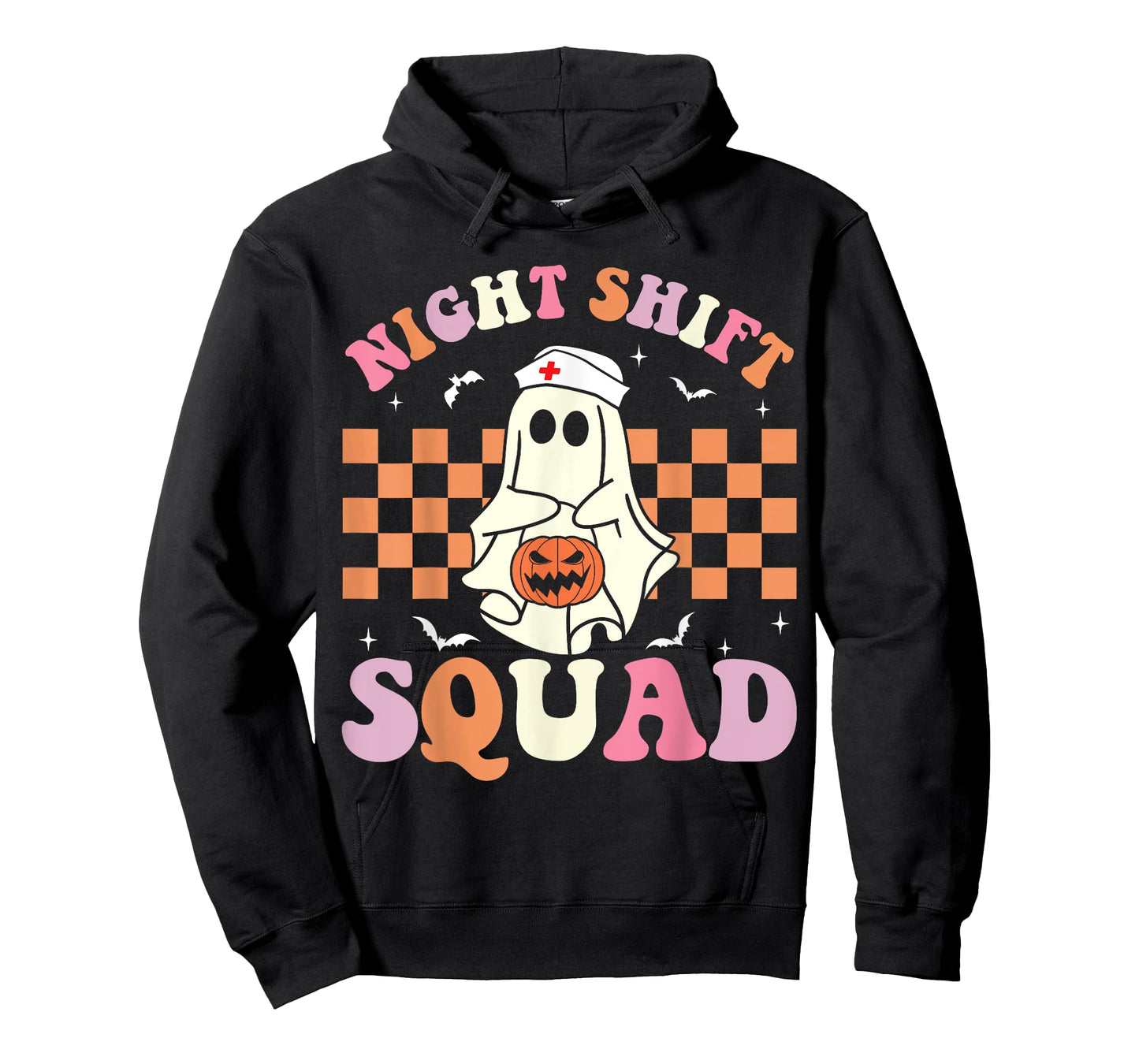 Night Shift Squad Groovy Funny Halloween Nurse Ghost Women T-Shirt