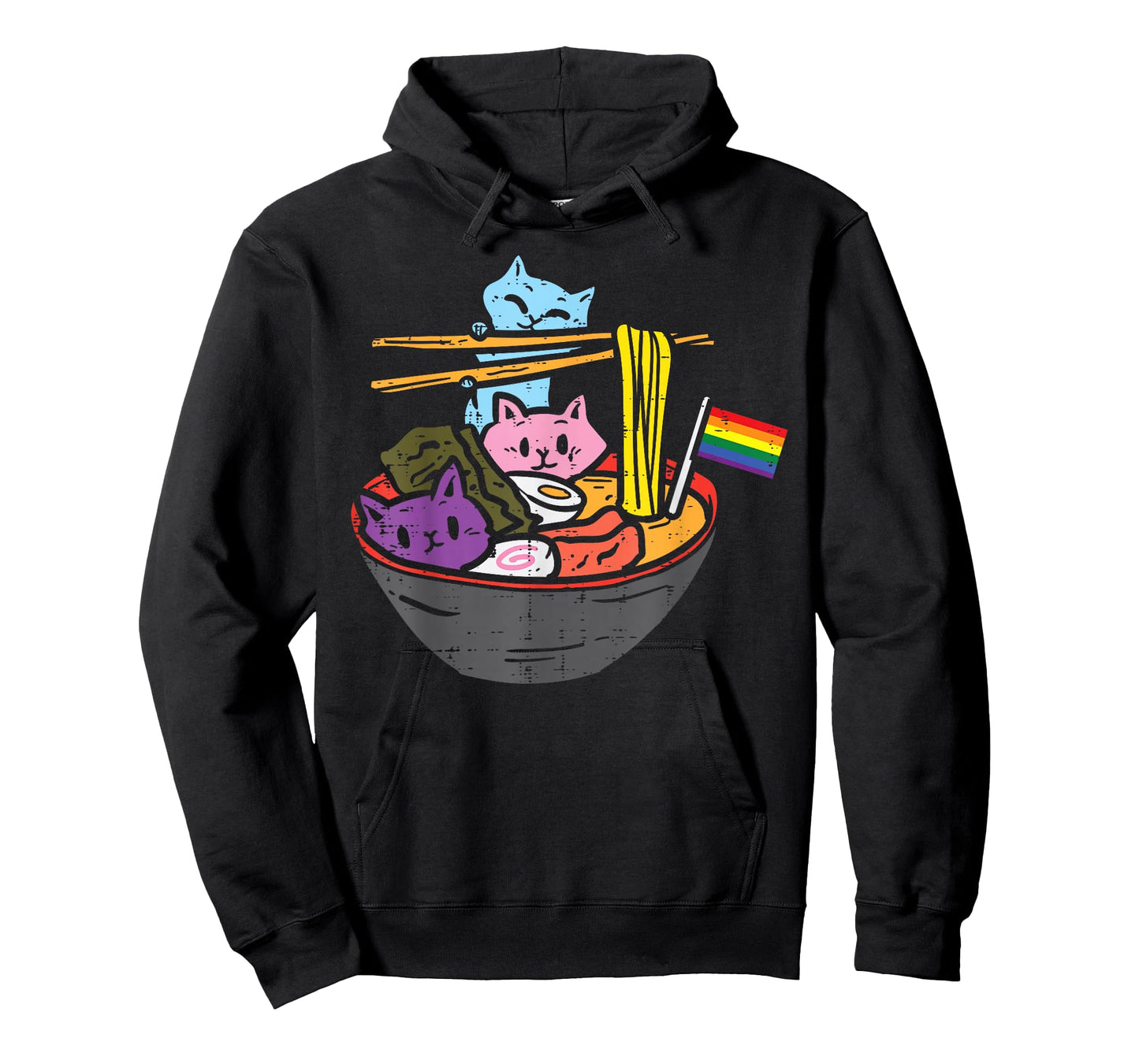 Rainbow Flag Cats Ramen Anime Gay Pride Month LGBTQ Ally T-Shirt