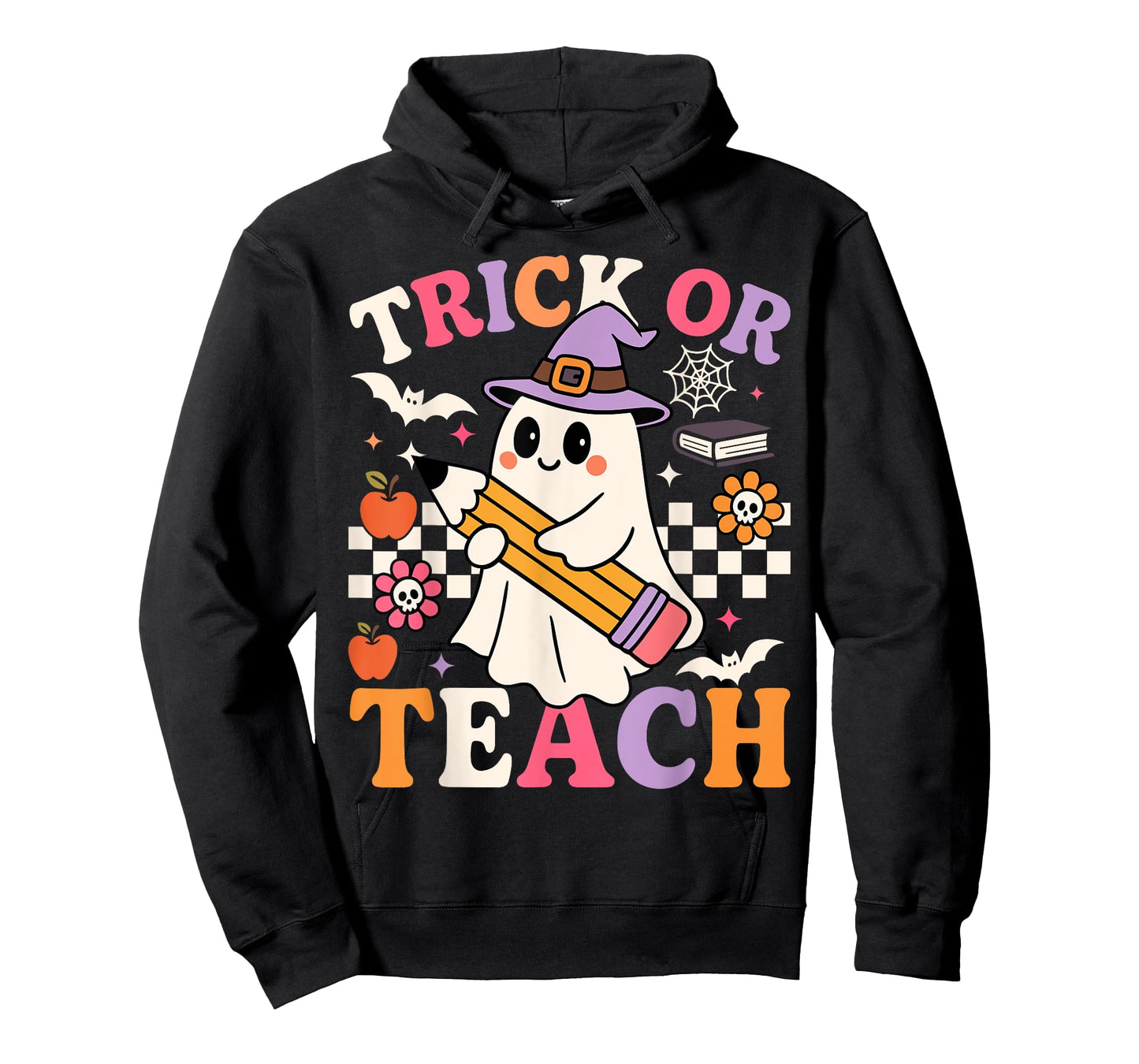 Retro Floral Ghost Trick Or Teach Groovy Teacher Halloween T-Shirt