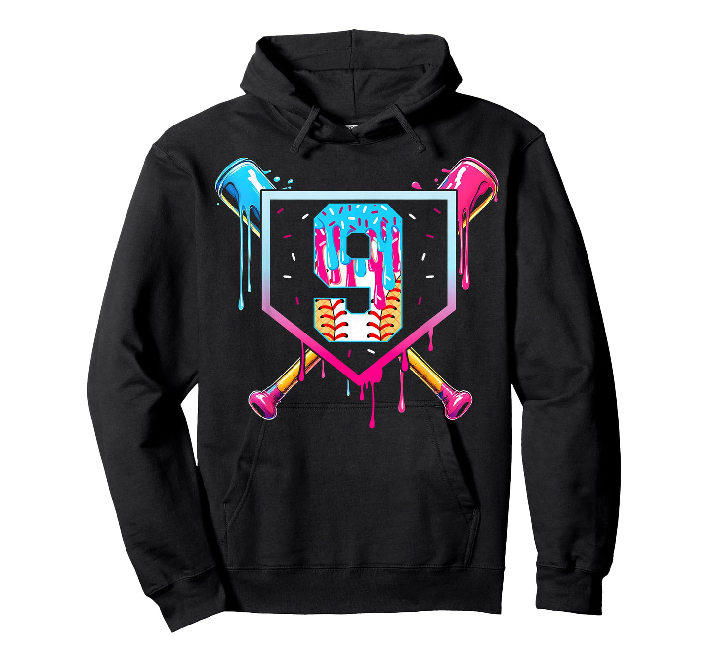 Baseball 9 Year Old Ice Cream Drip 9th Birthday Boy 9 T-Shirt