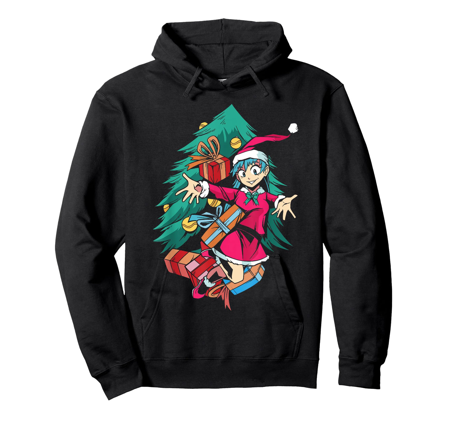 Anime Girl Santa Hat Christmas Pajama Cute Kawaii Xmas Otaku T-Shirt