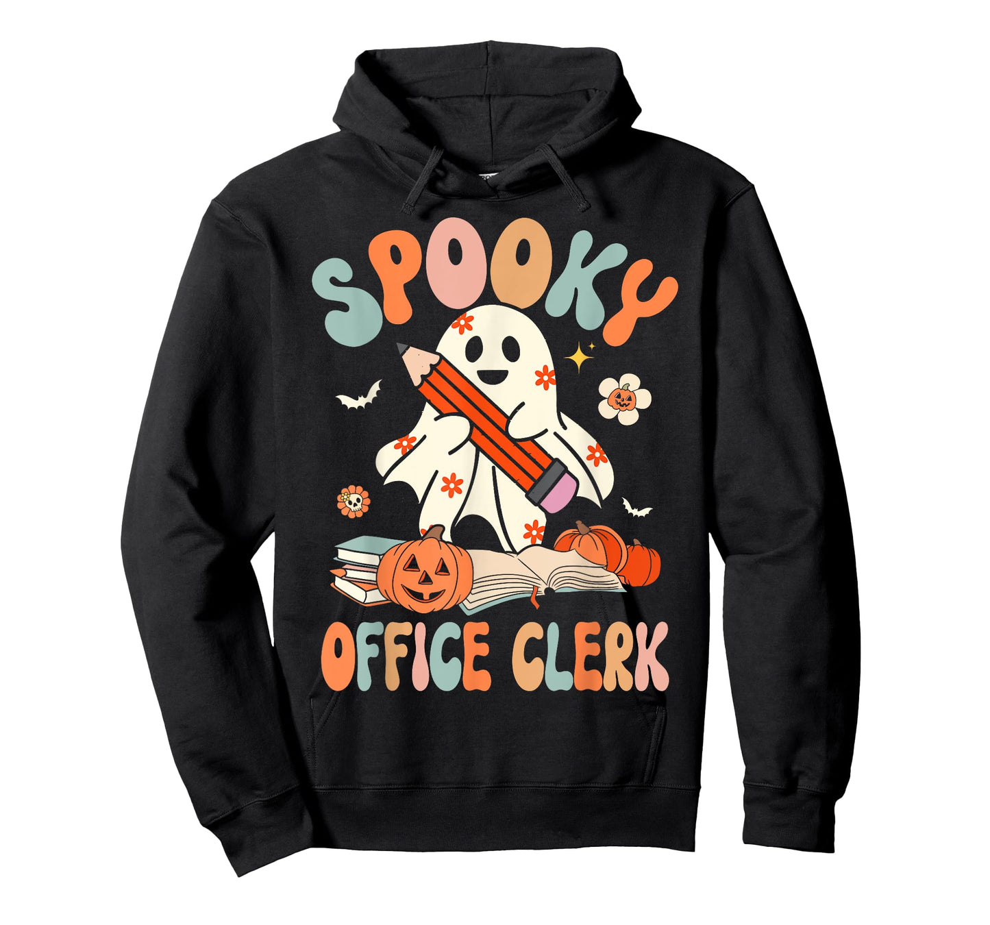 Groovy Halloween Spooky Office Clerk Retro Floral Ghost T-Shirt