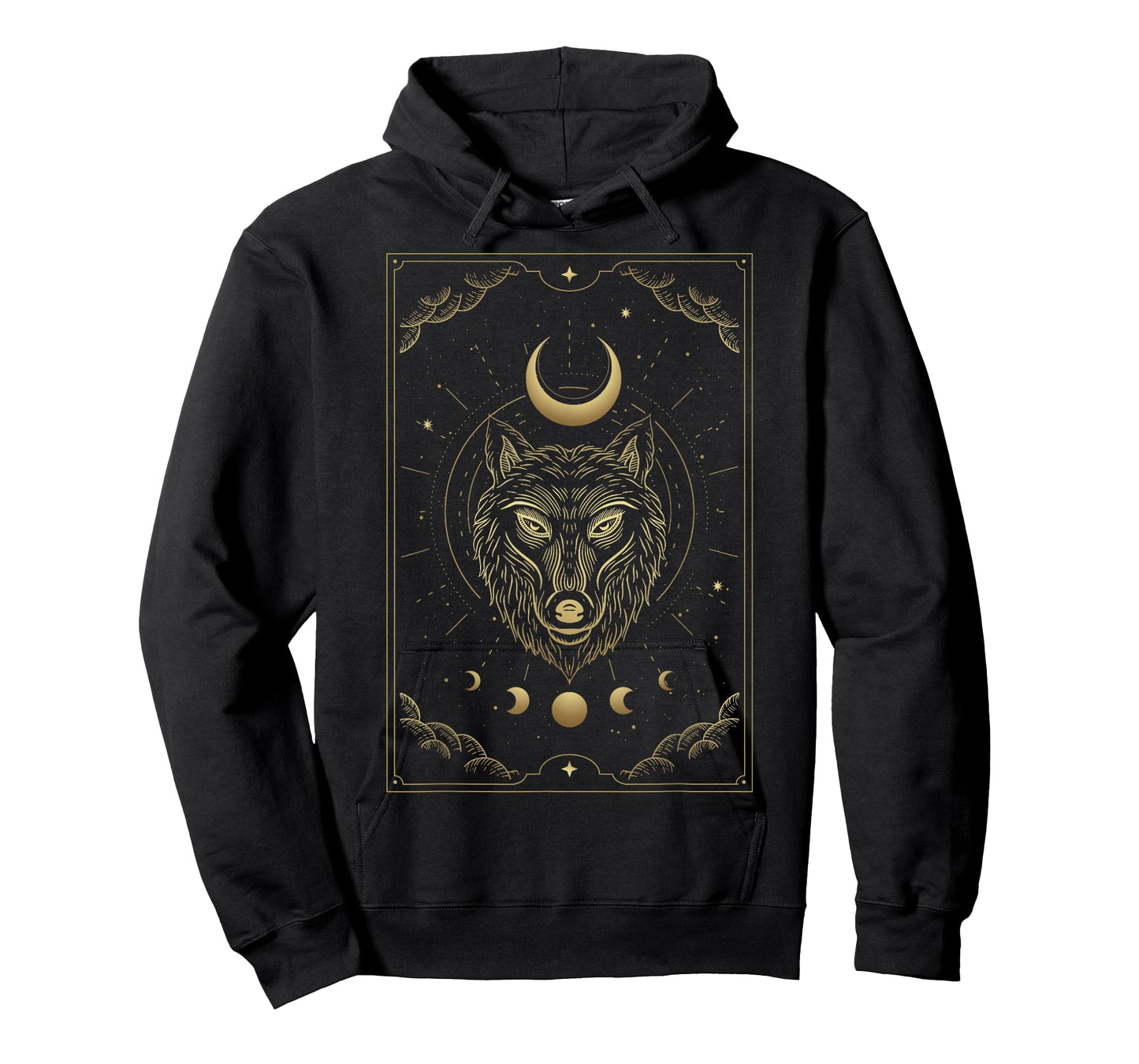 Wolf Head Crescent Moon Luxurious Celestial Engraving Style T-Shirt