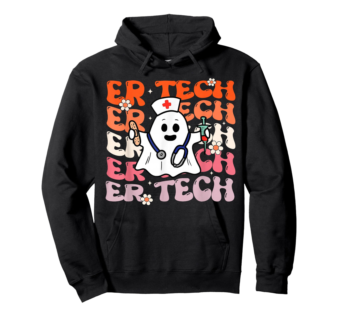 ER Tech Groovy Funny Halloween Ghost Nursing Spooky Costume T-Shirt