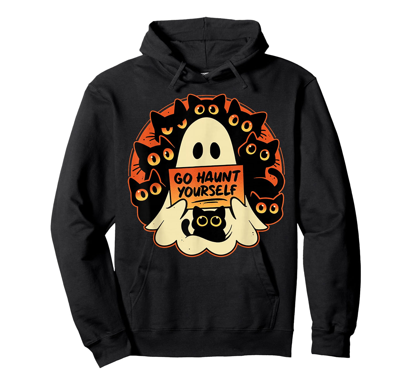 Go Haunt Yourself Funny Rude Cursing Ghost Black Cat T-Shirt