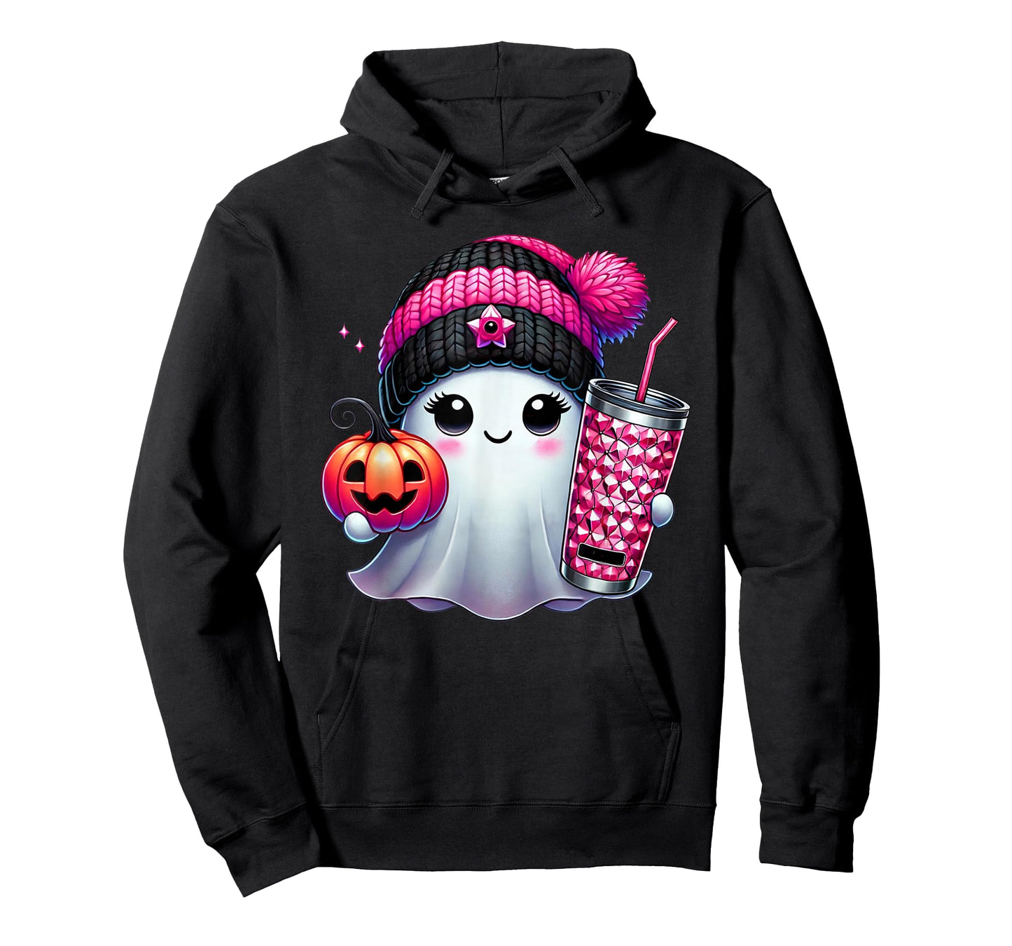 Cute Ghost Drinking Coffee Halloween Ghost Ice Coffee Womens T-Shirt