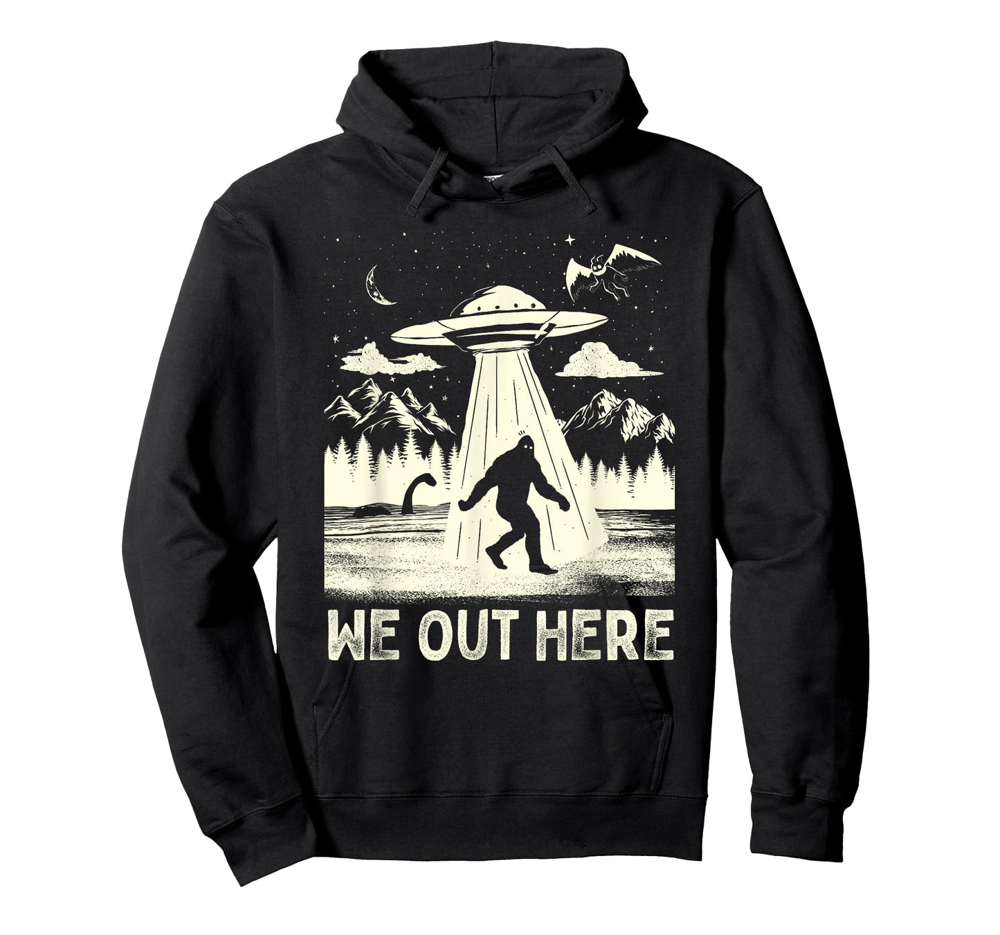 We Out Here Funny Bigfoot Mothman Cryptid UFO Abduction T-Shirt