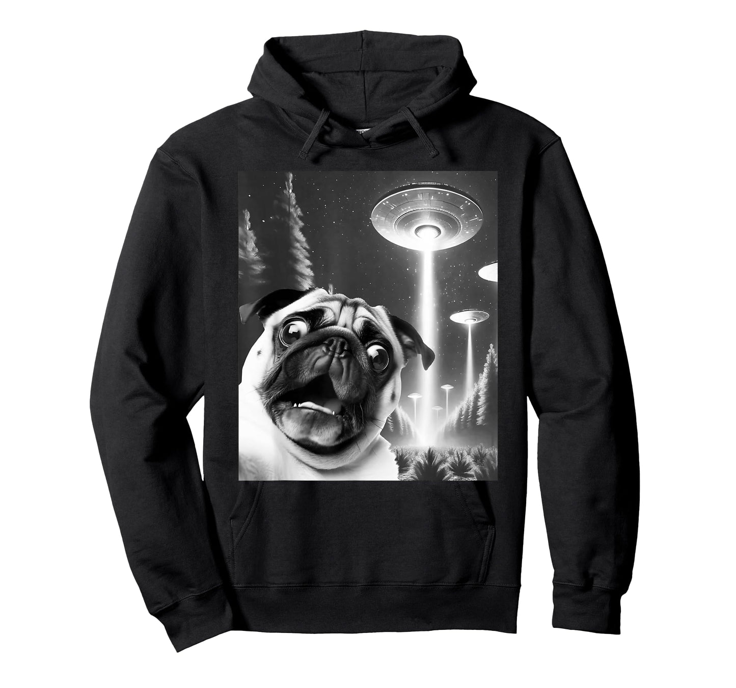 Funny Pug Alien UFO Taking a Selfie Dog Mom Dad T-Shirt