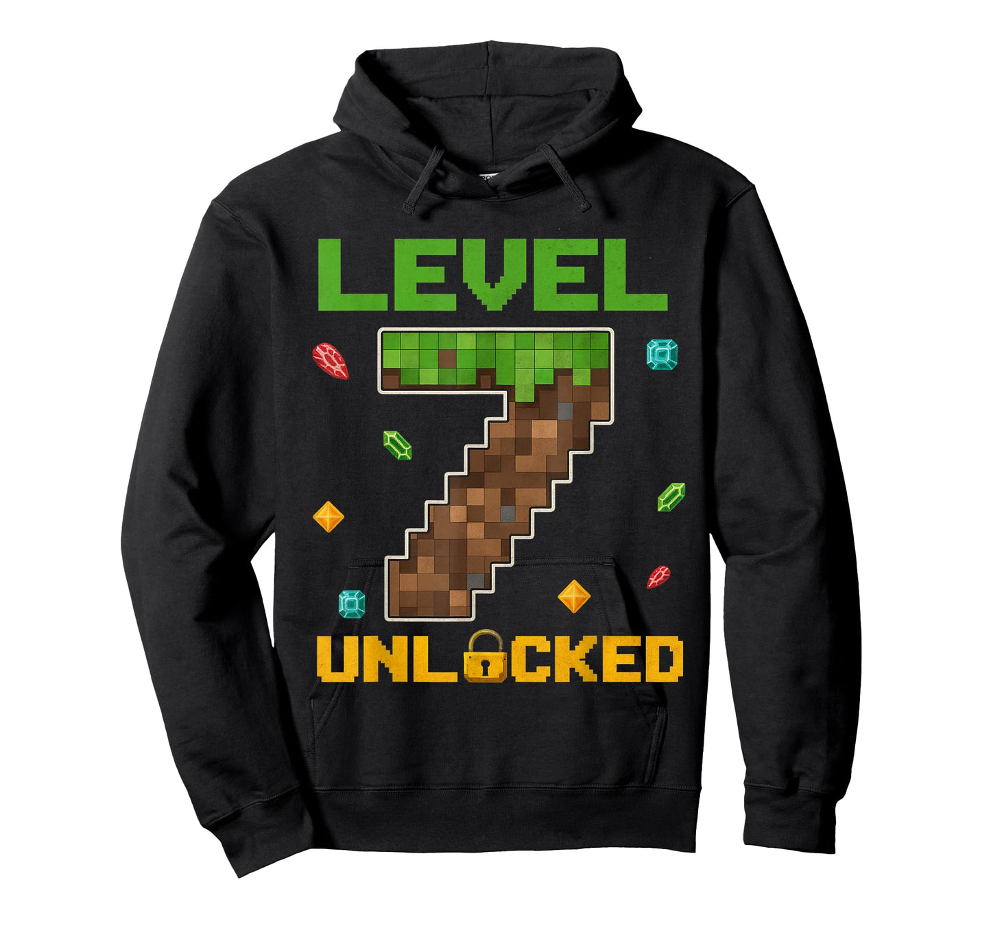 Retro Pixel Level 7 Unlocked Birthday Gamer Gift for Kid Boy T-Shirt