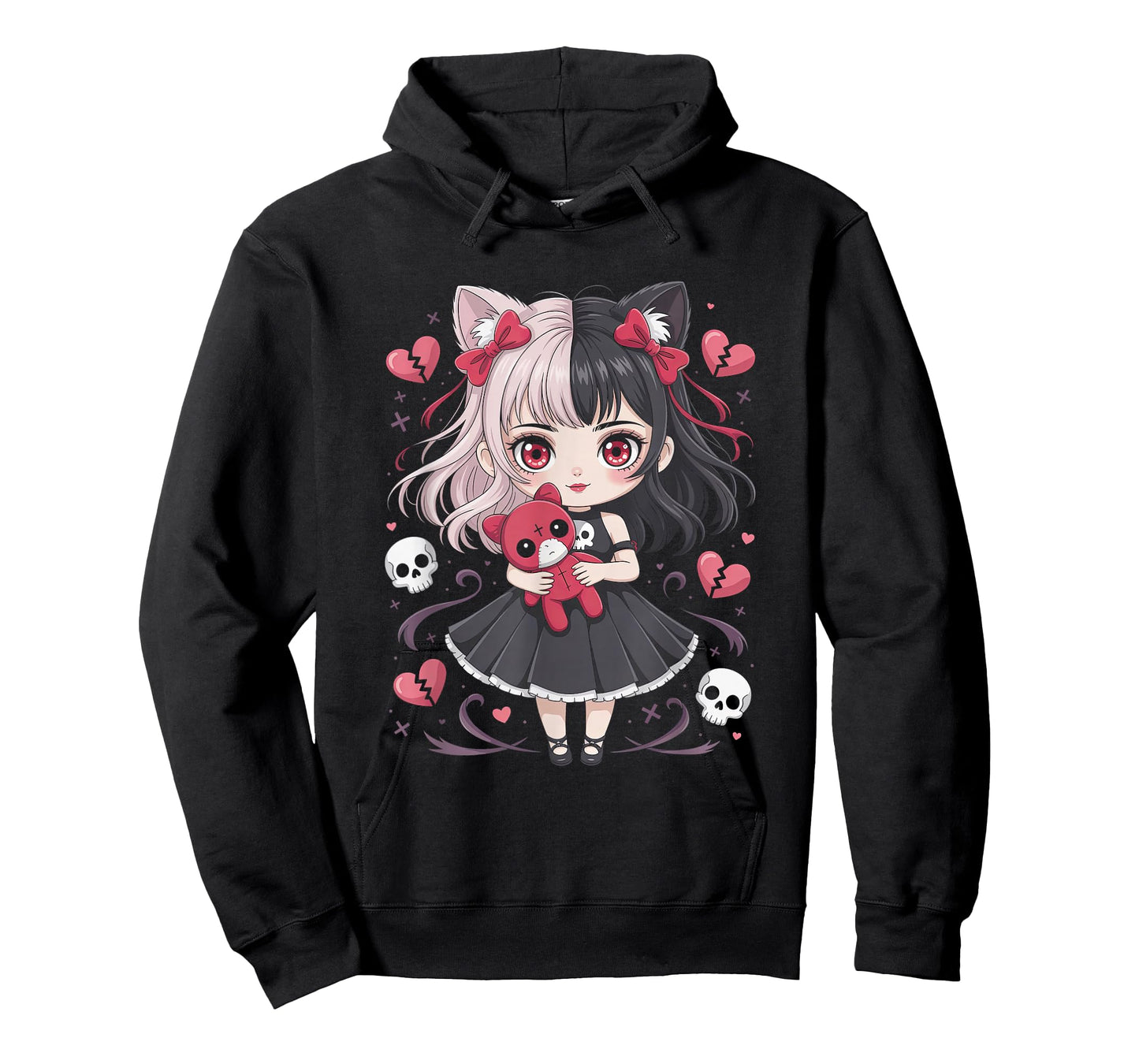 Goth Emo Girl with Teddybear Gothic Chibi Anime Girlie T-Shirt