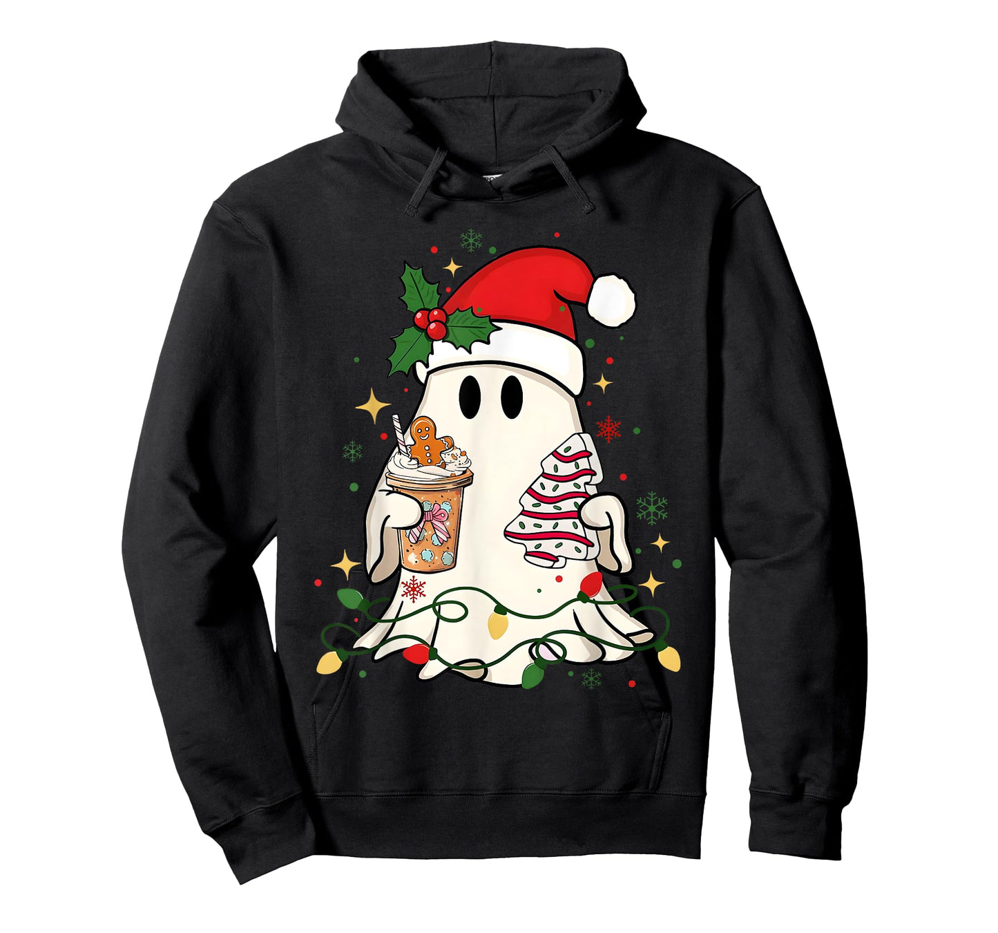 Cute Christmas Ghost Coffee Tree Cake Xmas Lights Boojee T-Shirt