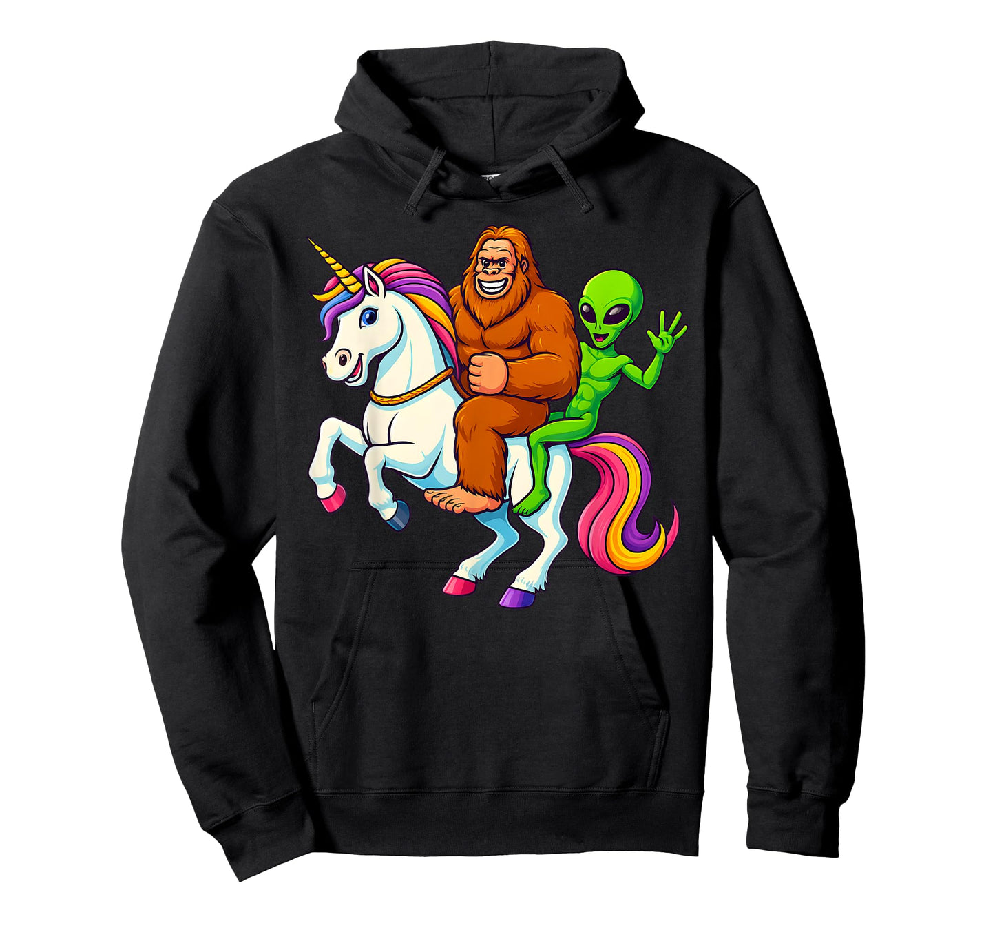 Funny Bigfoot Alien Unicorn Sasquatch & Alien Riding Unicorn T-Shirt