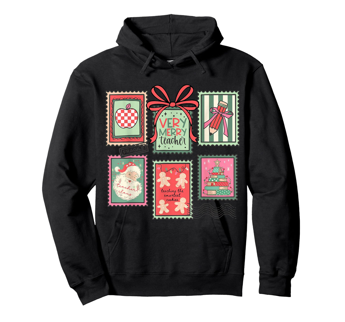 Vintage Preppy Very Merry Teacher Santa Stamps Christmas T-Shirt