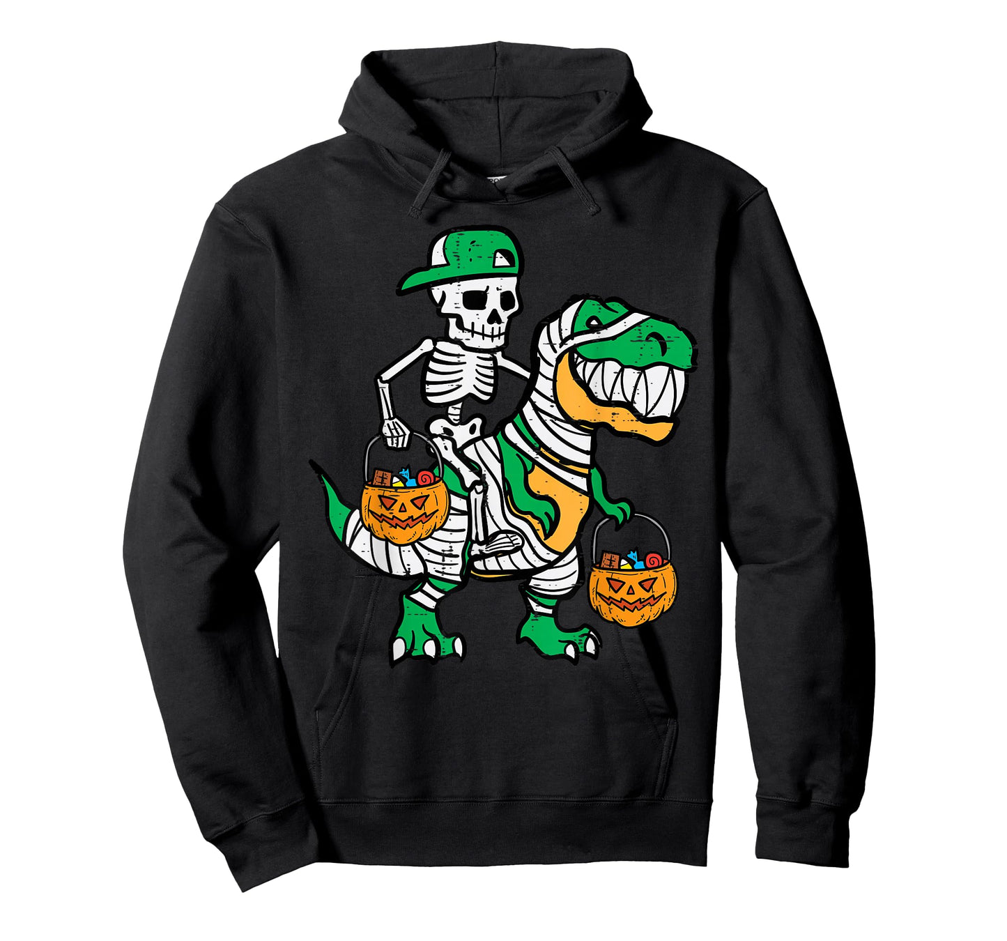 Skeleton Green Cap Dino Toddler Boys Halloween Kids Youth T-Shirt