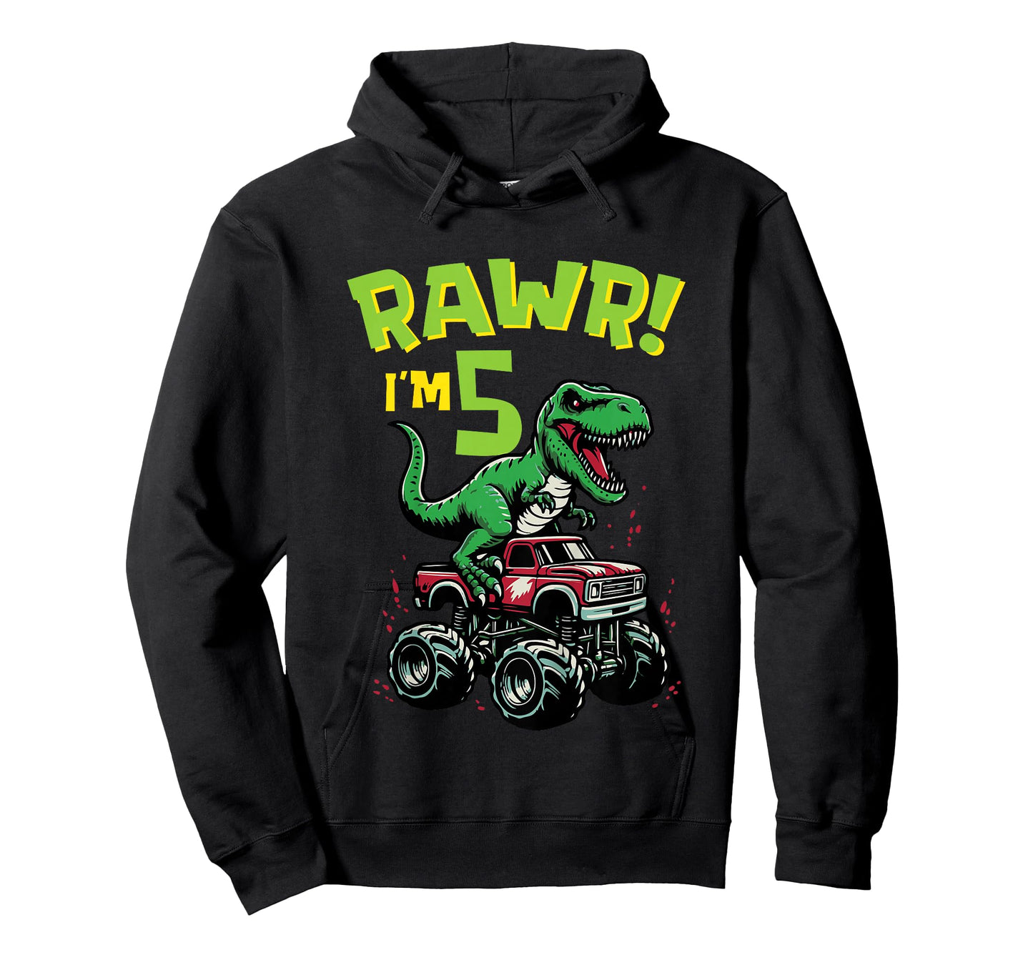 Kids Rawr Im 5 Dino On Monster Truck 5th Birthday Trex Boys Kids T-Shirt