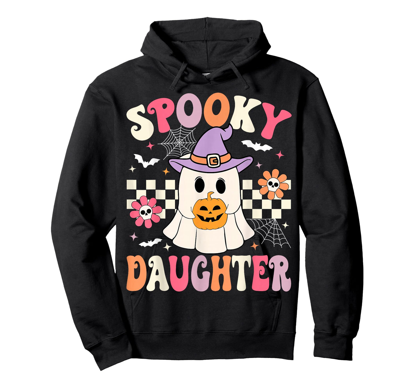Groovy Spooky Daughter Retro Ghost Holding Pumpkin Halloween T-Shirt