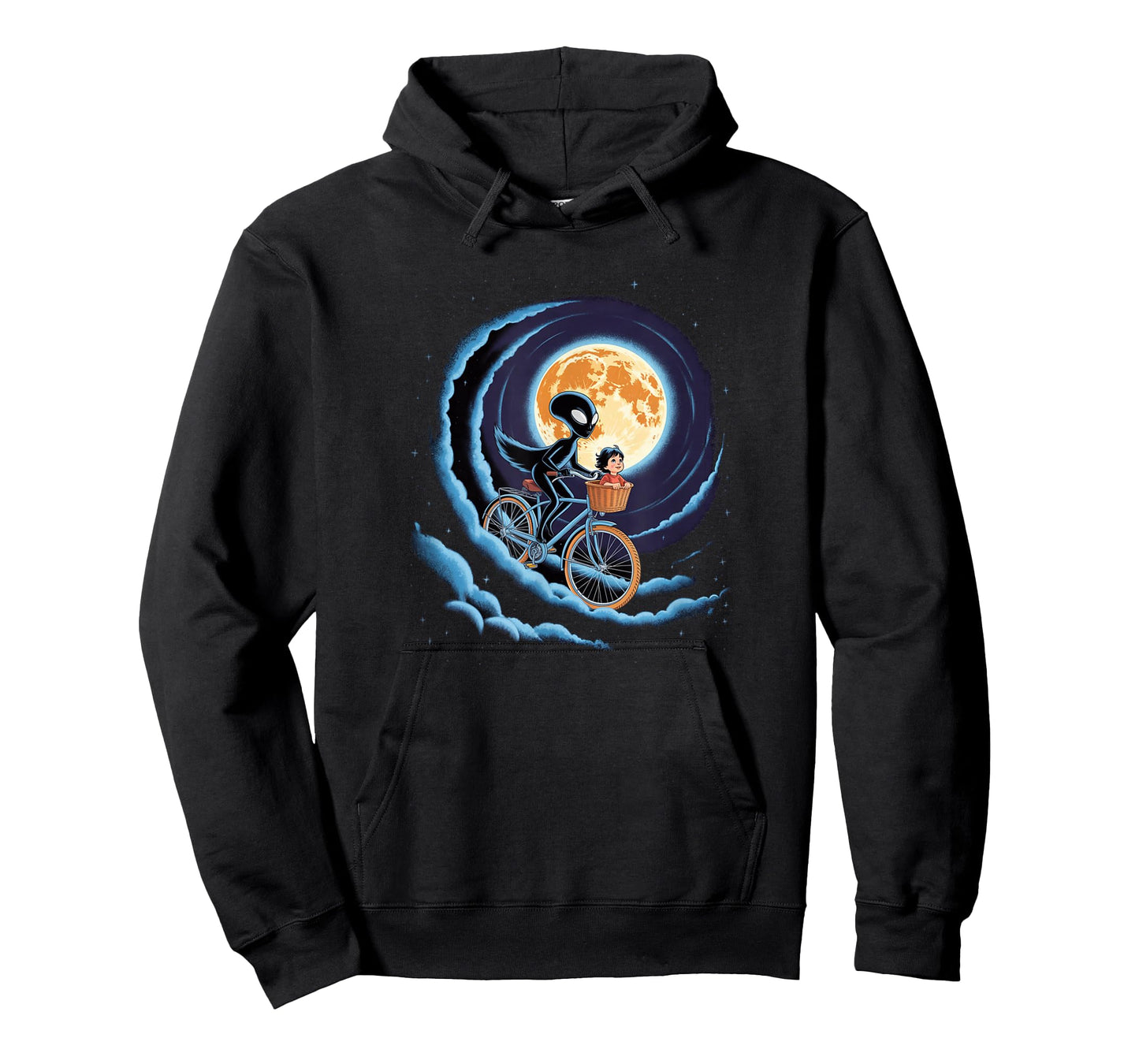 Alien & Kid Flying Bike - Retro Moon Ride Graphic T-Shirt