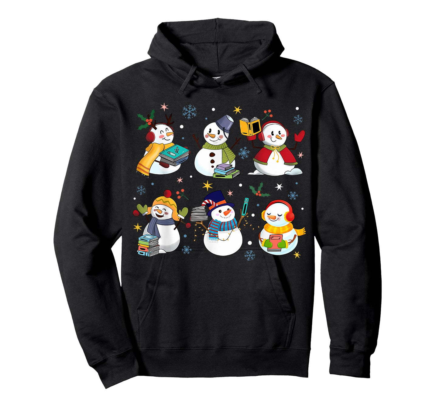 Snowman Reading Books Teacher Christmas Librarian Bookworm T-Shirt