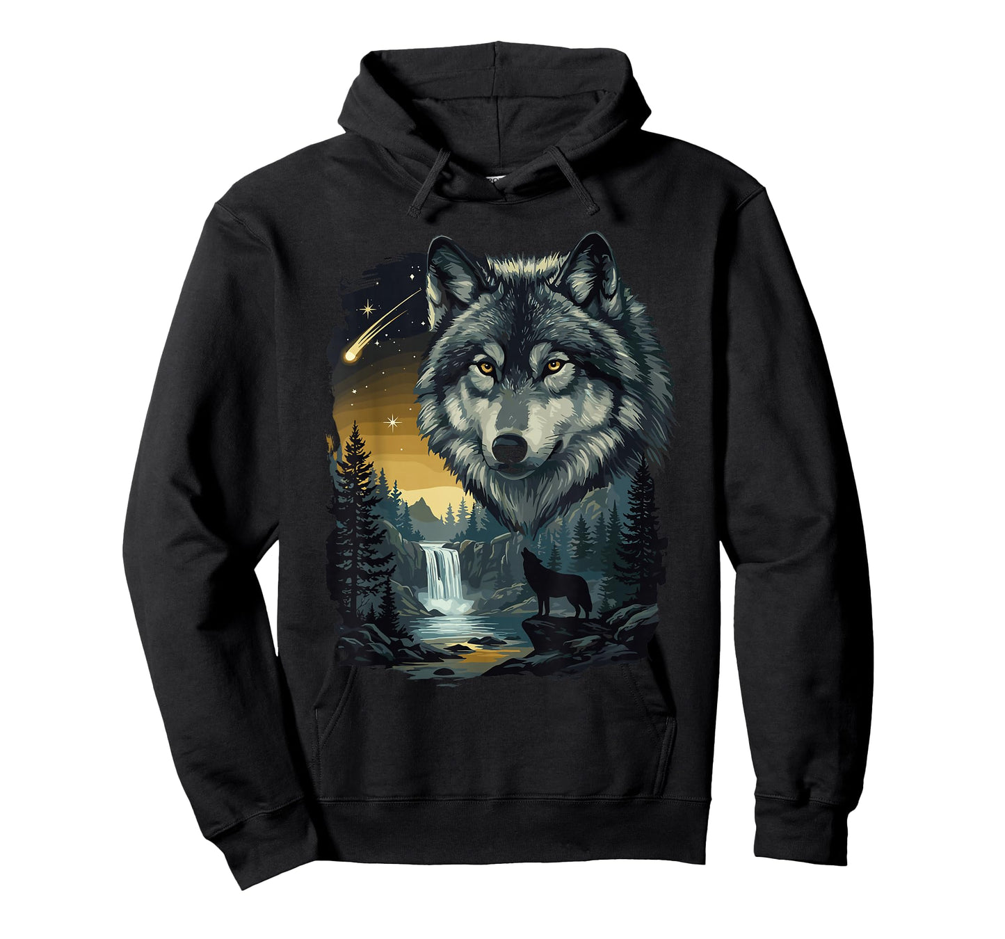 Howling Wolf Waterfall Scene for Nature Lovers and Gifts T-Shirt