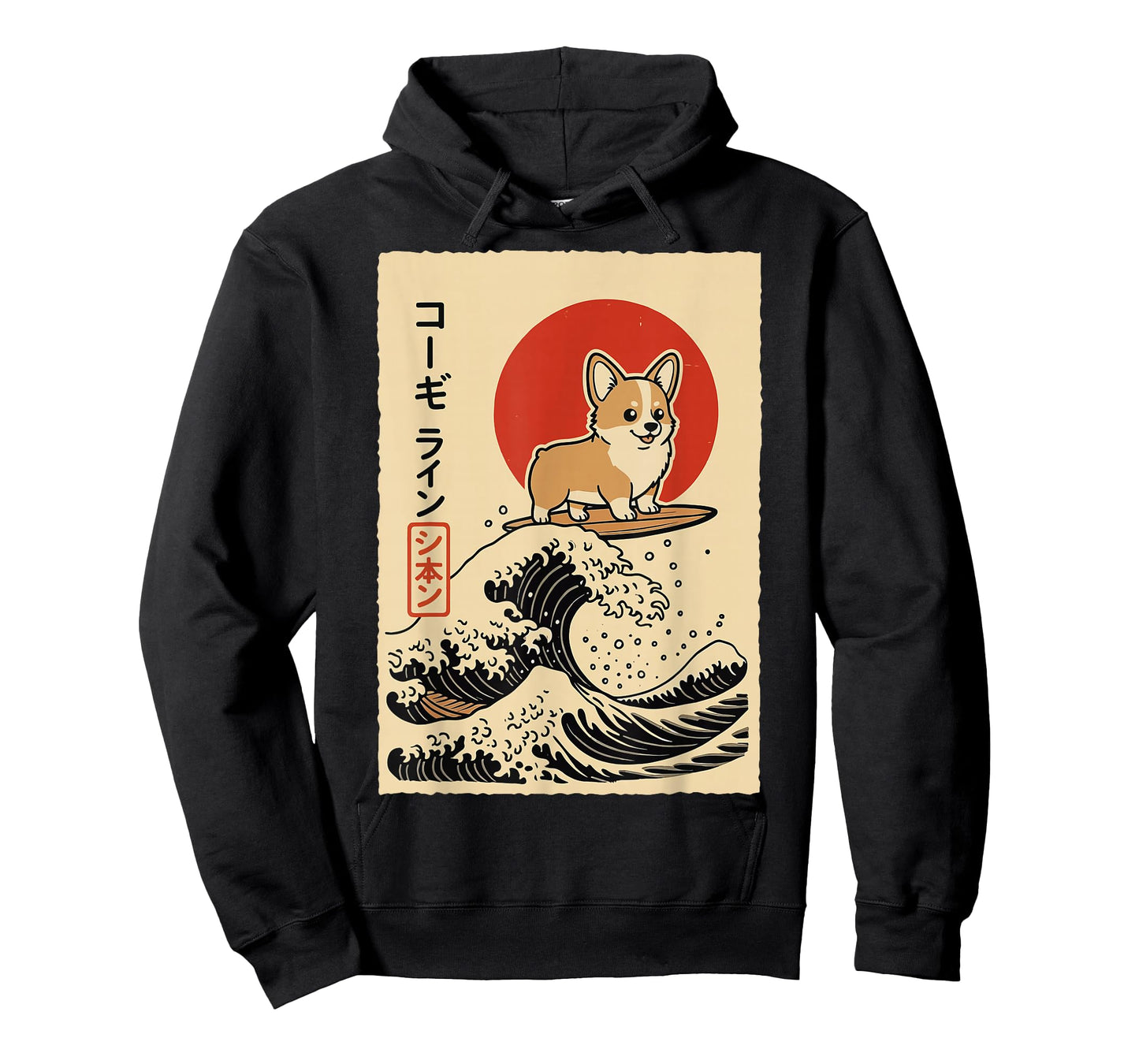 Japanese Corgi Surfing Great Wave Japan T-Shirt