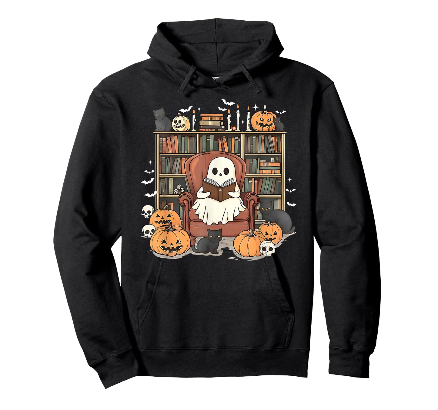 Ghost Library Halloween Book Reading Books Lover Teacher T-Shirt