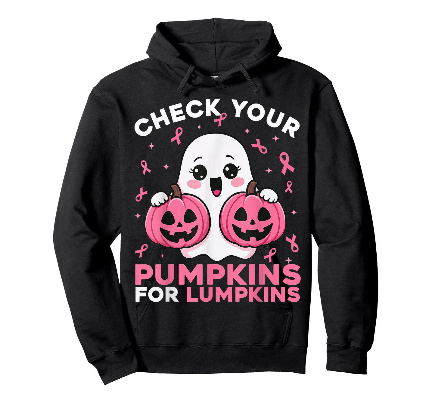 Check Your Pumpkins Ghost Breast Cancer Ribbon Halloween T-Shirt