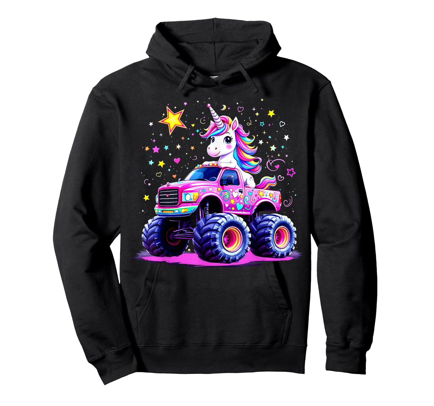 Funny Cute Unicorn Riding A Pink Monster Truck T-Shirt