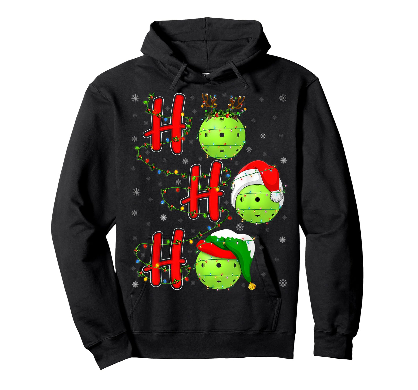 Ho Ho Ho Funny Santa Pickleball Christmas Lights T-Shirt
