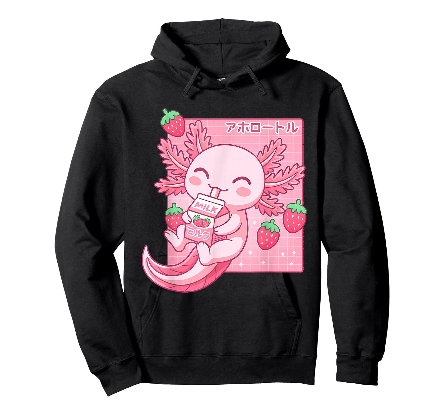 Kawaii Axolotl Strawberry Milk Japanese Anime Girls Kids T-Shirt