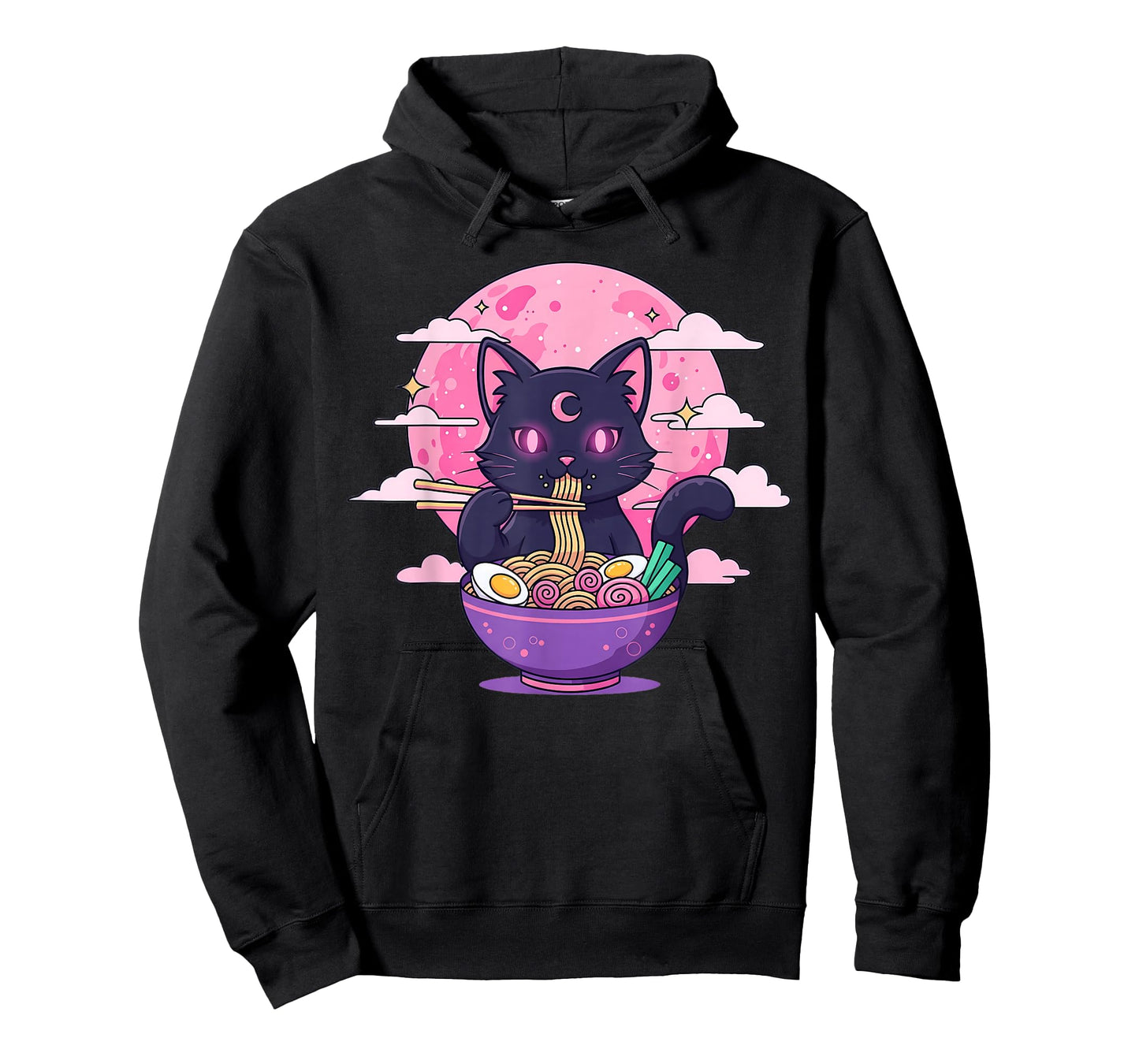 Pastel Goth Aesthetic Kawaii Creepy Cat Eating Ramen Noodles T-Shirt
