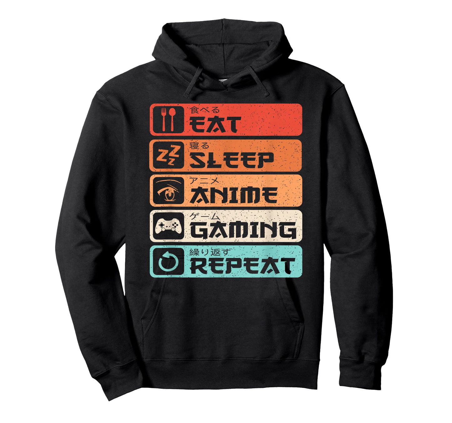 Eat Sleep Anime Gaming Repeat Otaku Manga Men Boys Retro T-Shirt