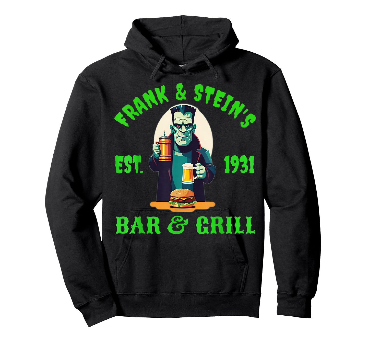 Frank and Steins Bar and Grill Frankenstein Funny Halloween T-Shirt