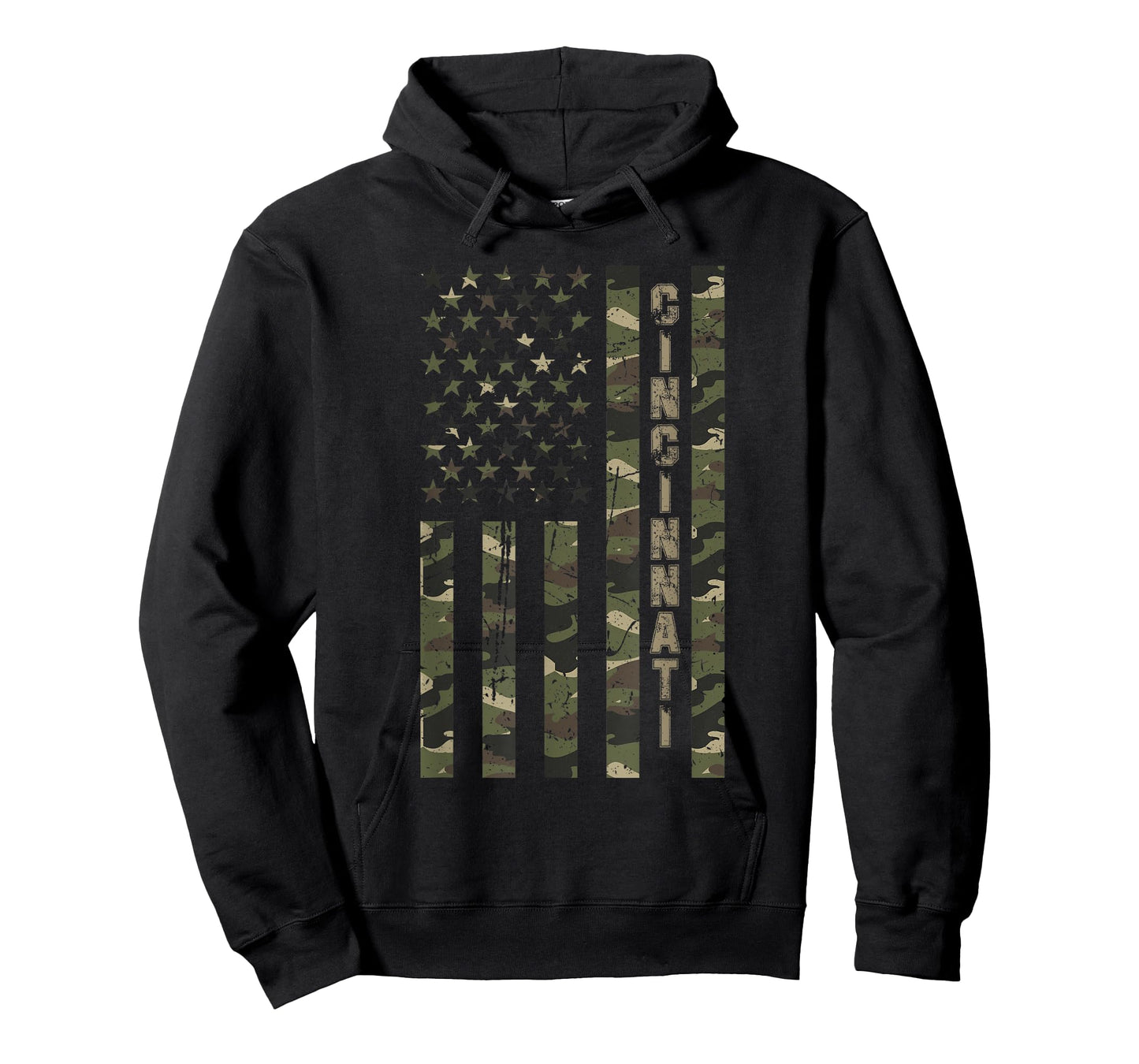 Cincinnati United States Distressed Camo w US Flag T-Shirt