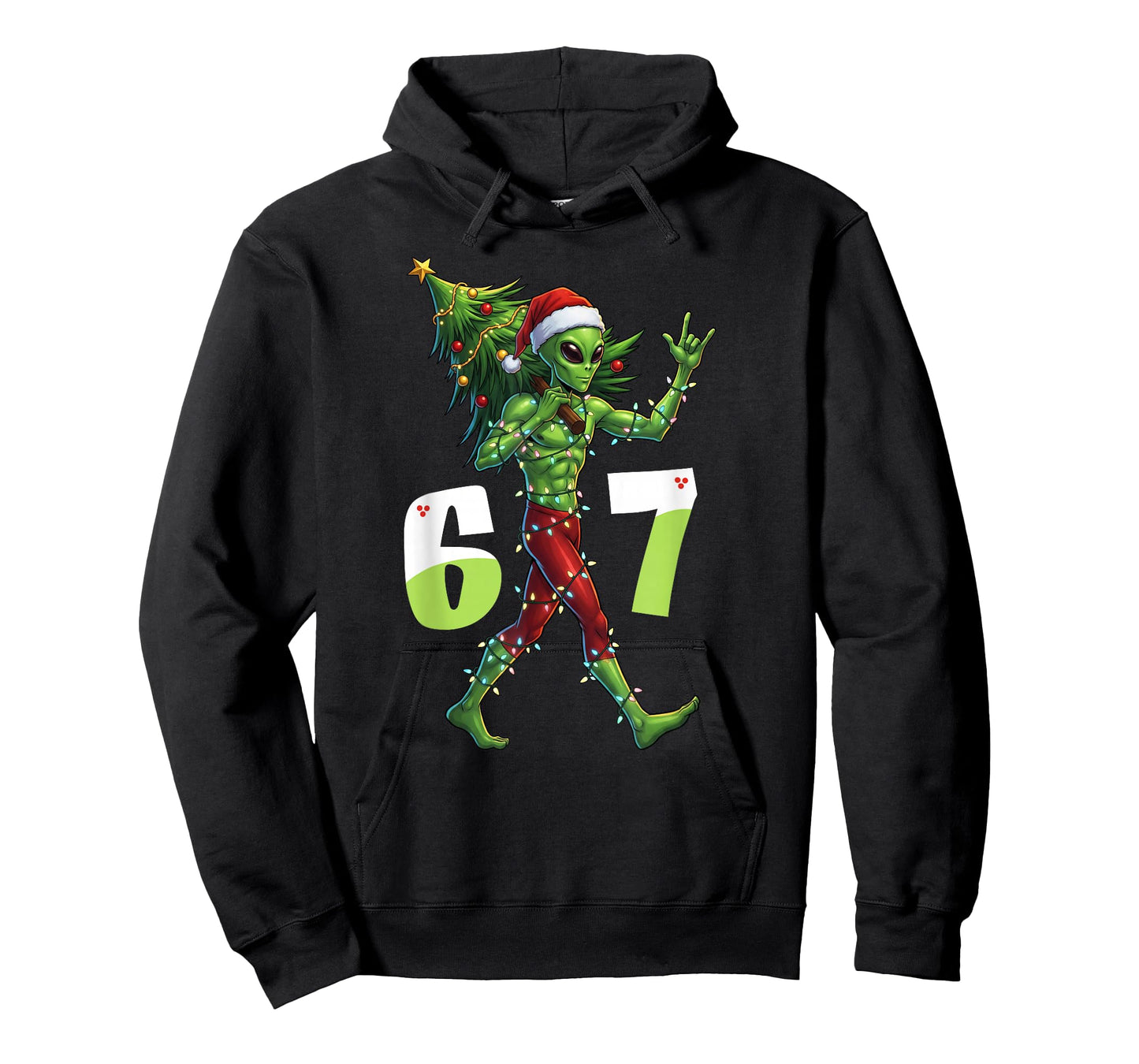 Funny Christmas Alien Six Seven Meme 67 Santa Hat 6 7 Xmas T-Shirt