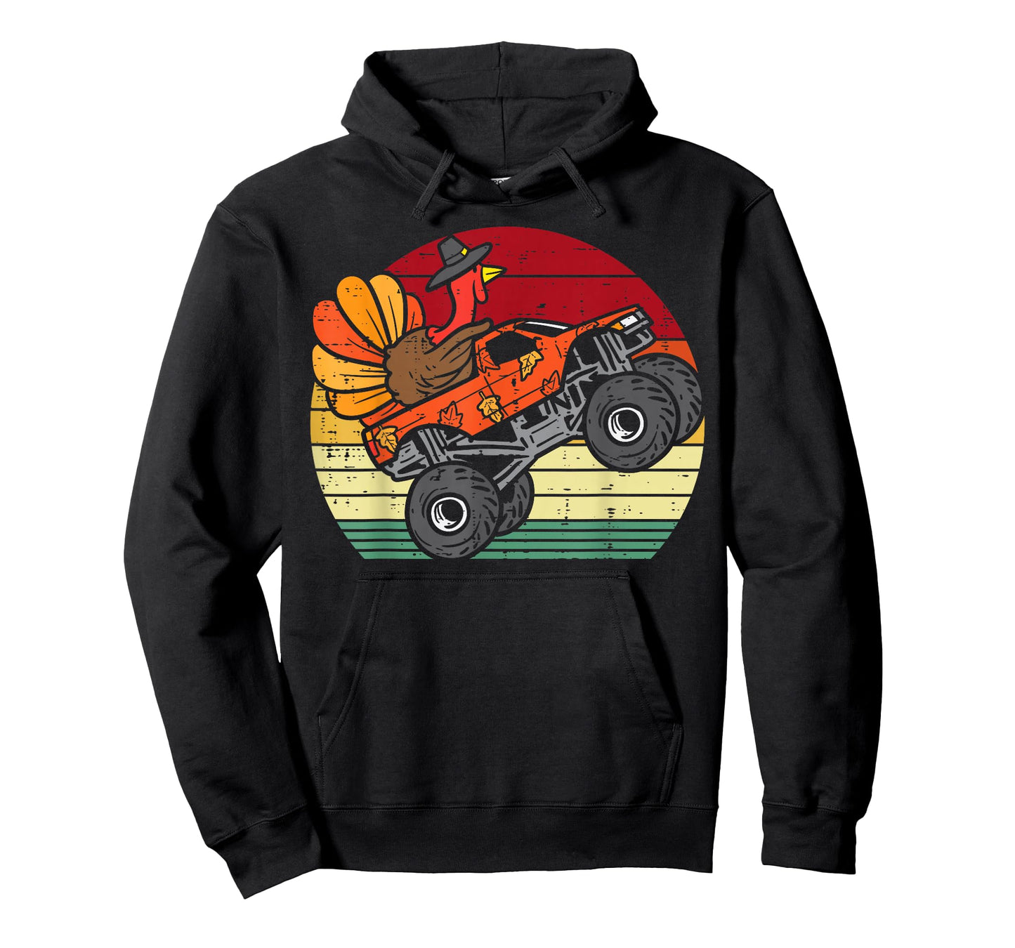 Monster Truck Turkey Sunset Retro Thanksgiving Boys Kids T-Shirt