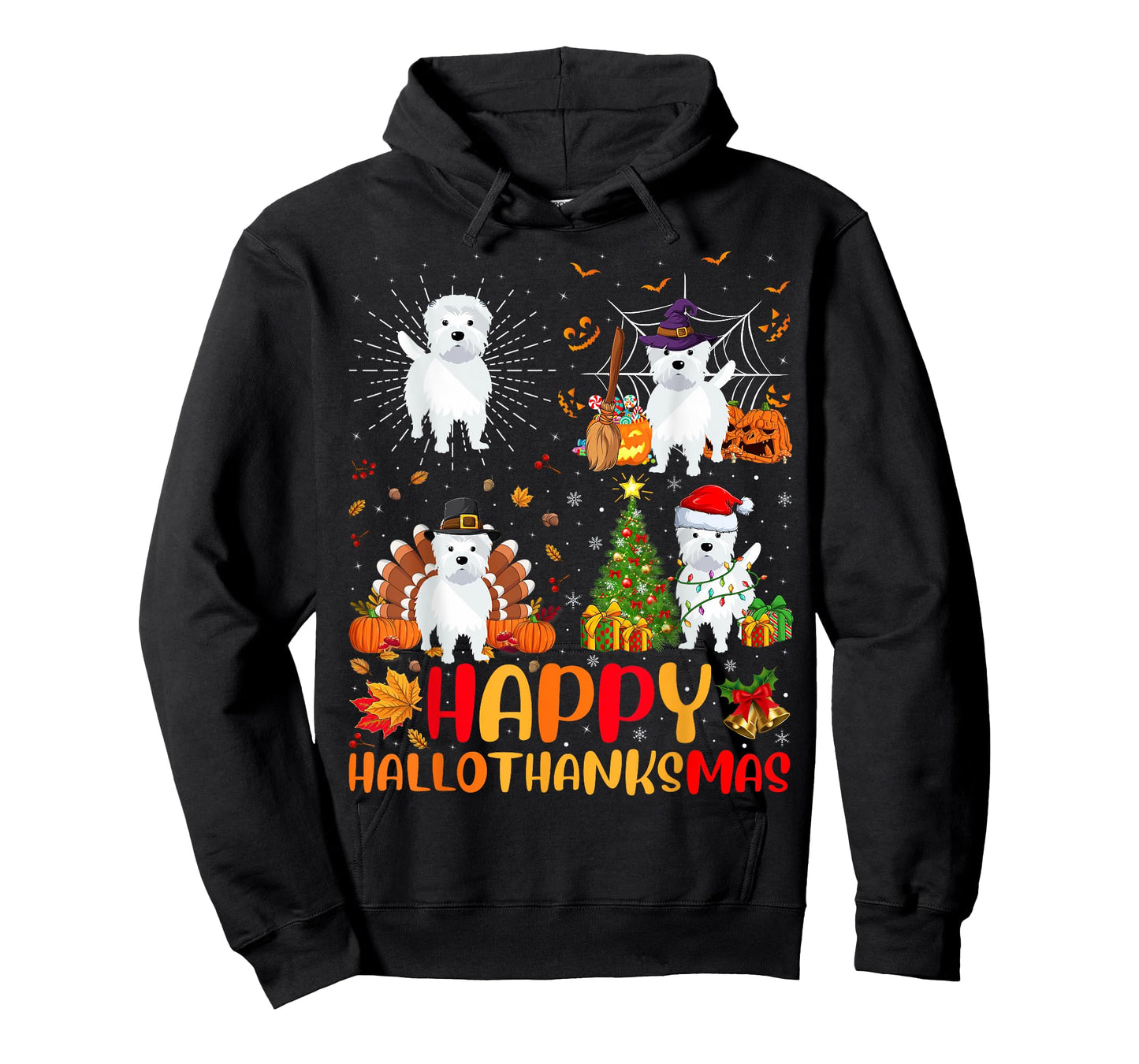 Halloween Thanksgiving Christmas Westie Dog Hallothanksmas T-Shirt