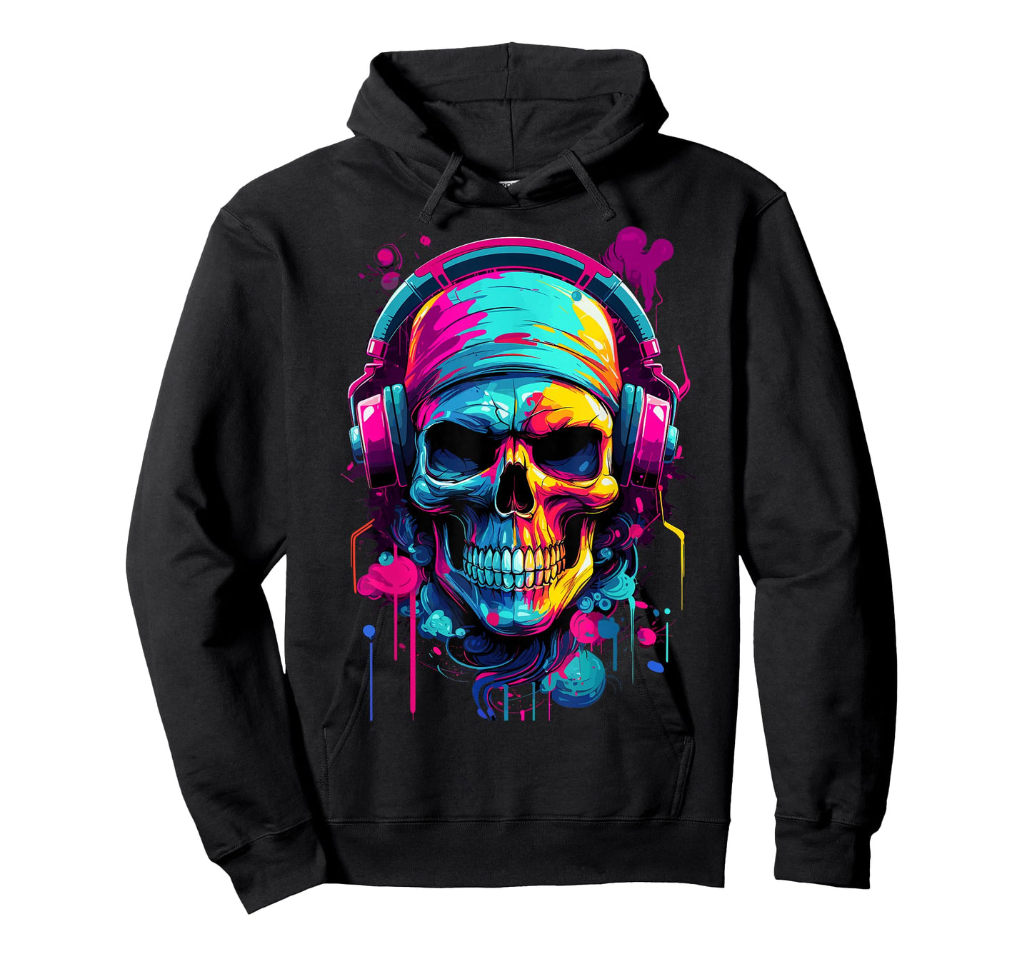 Colorful Skull With Headphones - Music Themed Horror T-Shirt