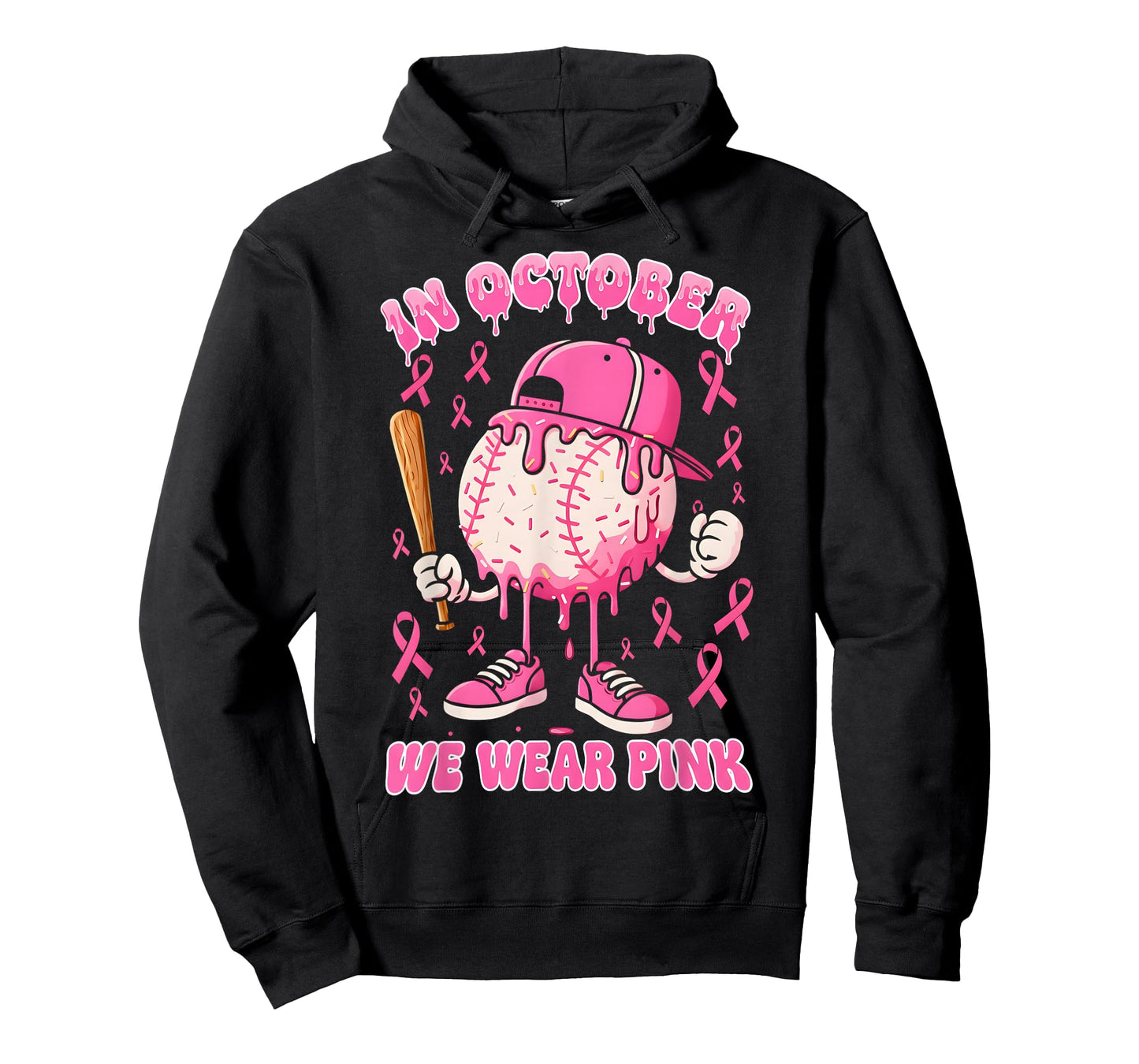 Baseball Ice Cream Drip in October Wear Pink Breast Cancer T-Shirt