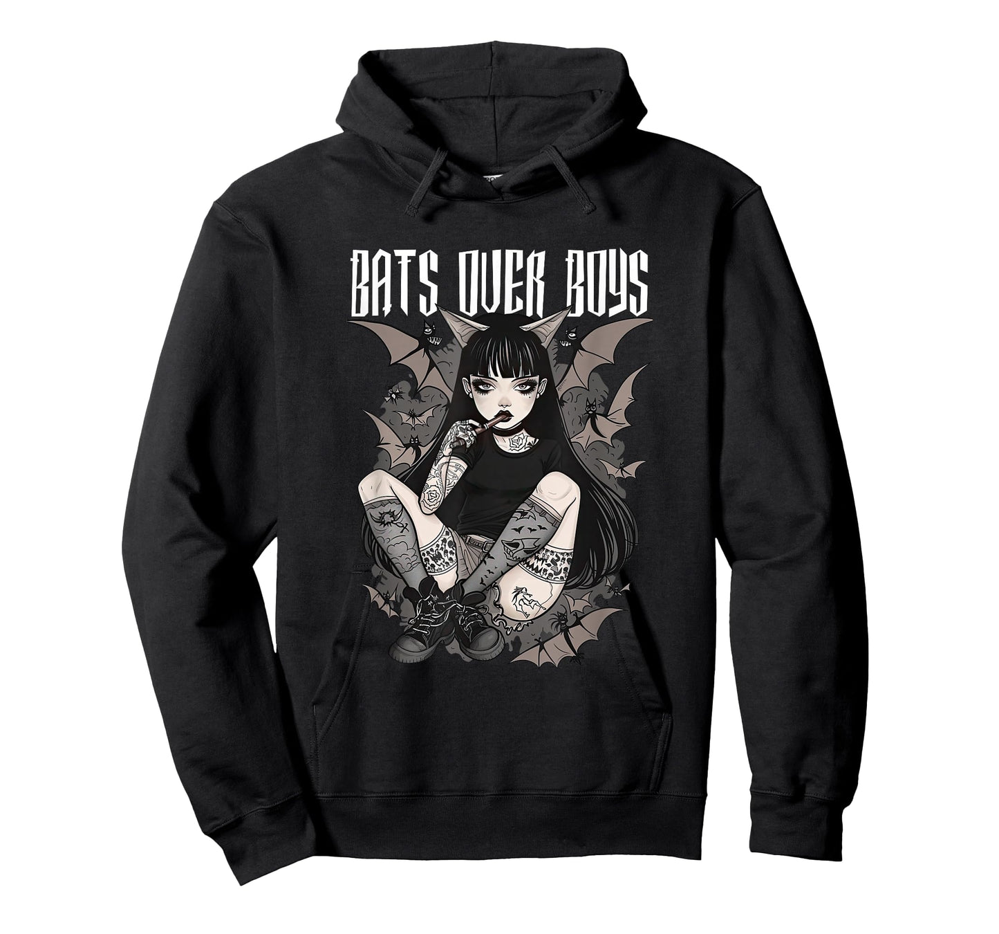 Bats Over Boys Quote Dark Aesthetic Spooky Gothic Anime Girl T-Shirt