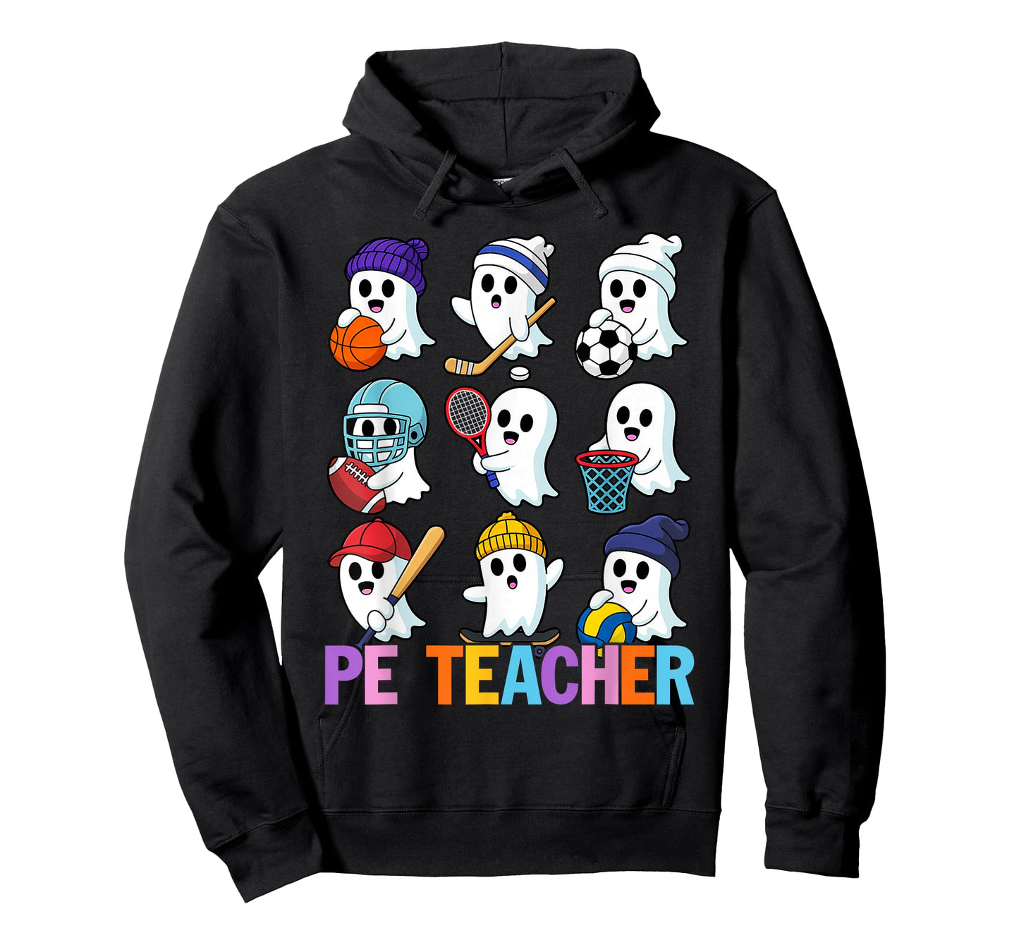 Halloween PE Teacher Ghost Playing Soccer Football Baseball T-Shirt