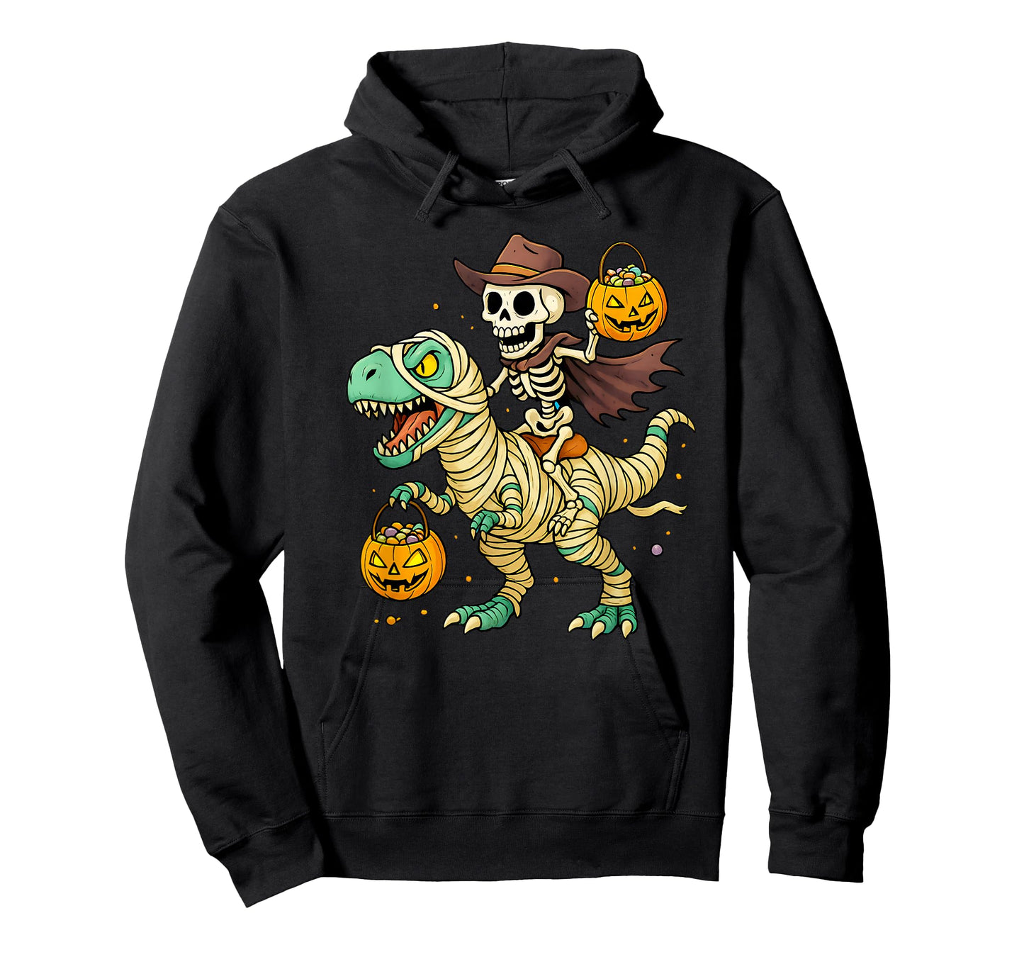 Skeleton Riding Mummy Dinosaur T Rex Kids Boys Men Halloween T-Shirt