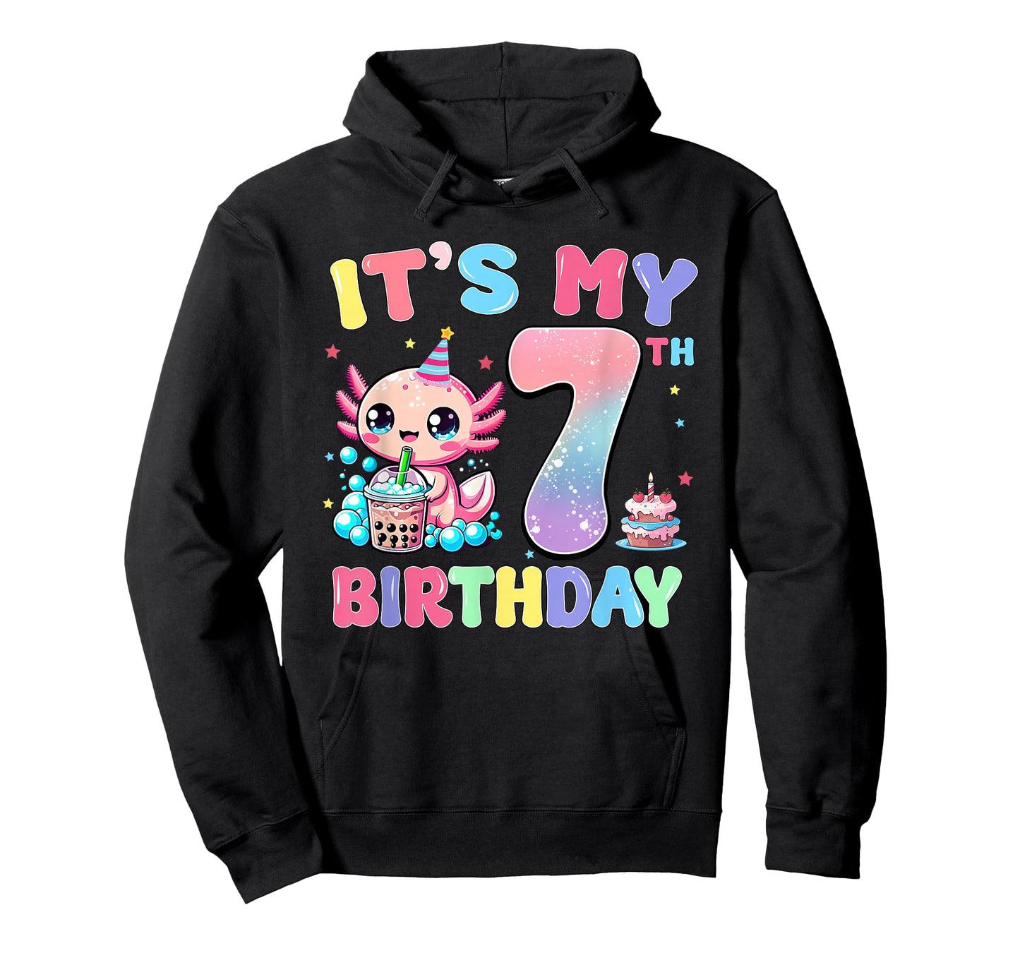 It's My 7th Birthday Axolotl Bubble Boba Tea Anime 7 Years T-Shirt