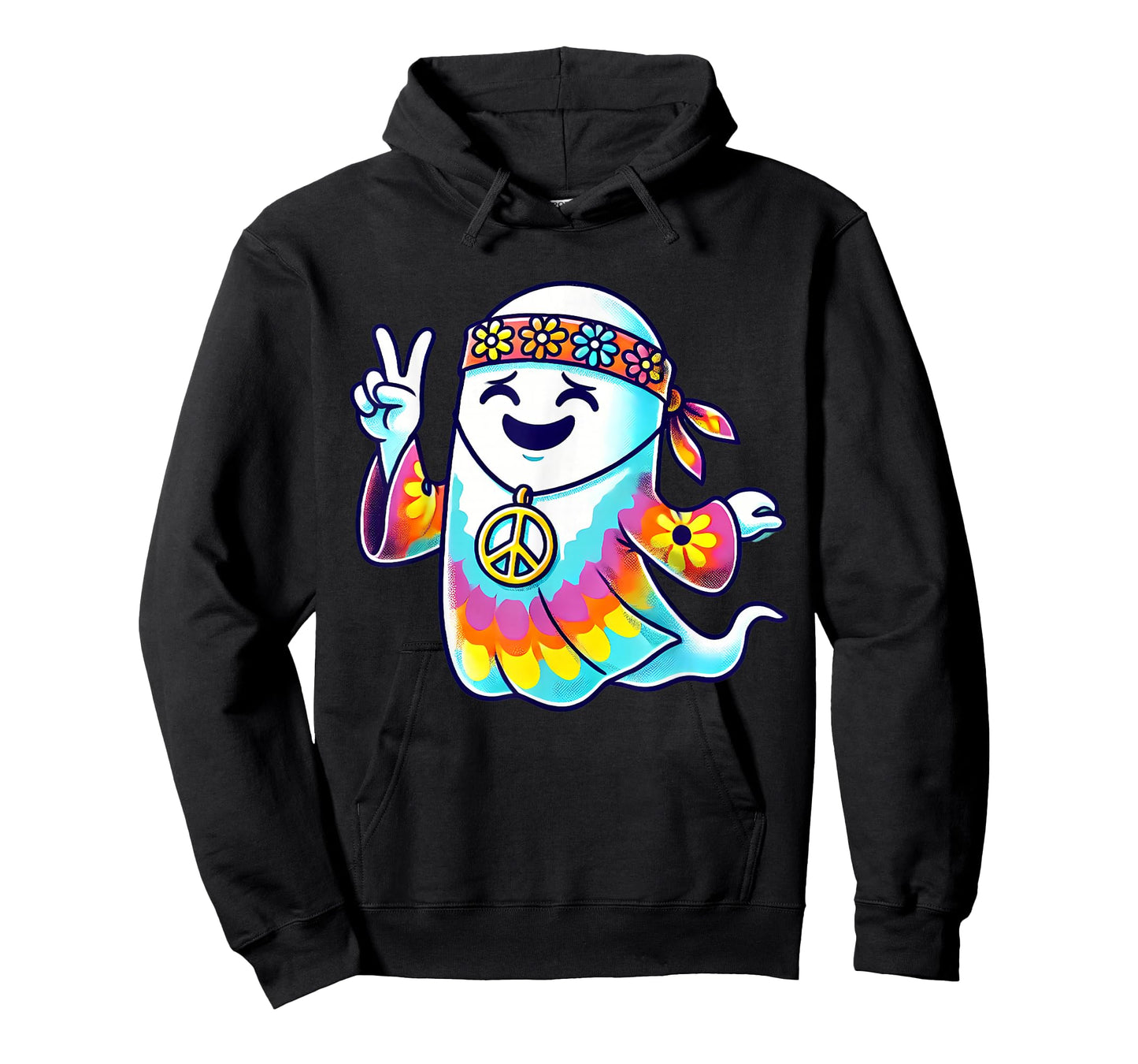 Hippie Ghost Tie Dye Flowers Halloween Men Women Kids T-Shirt