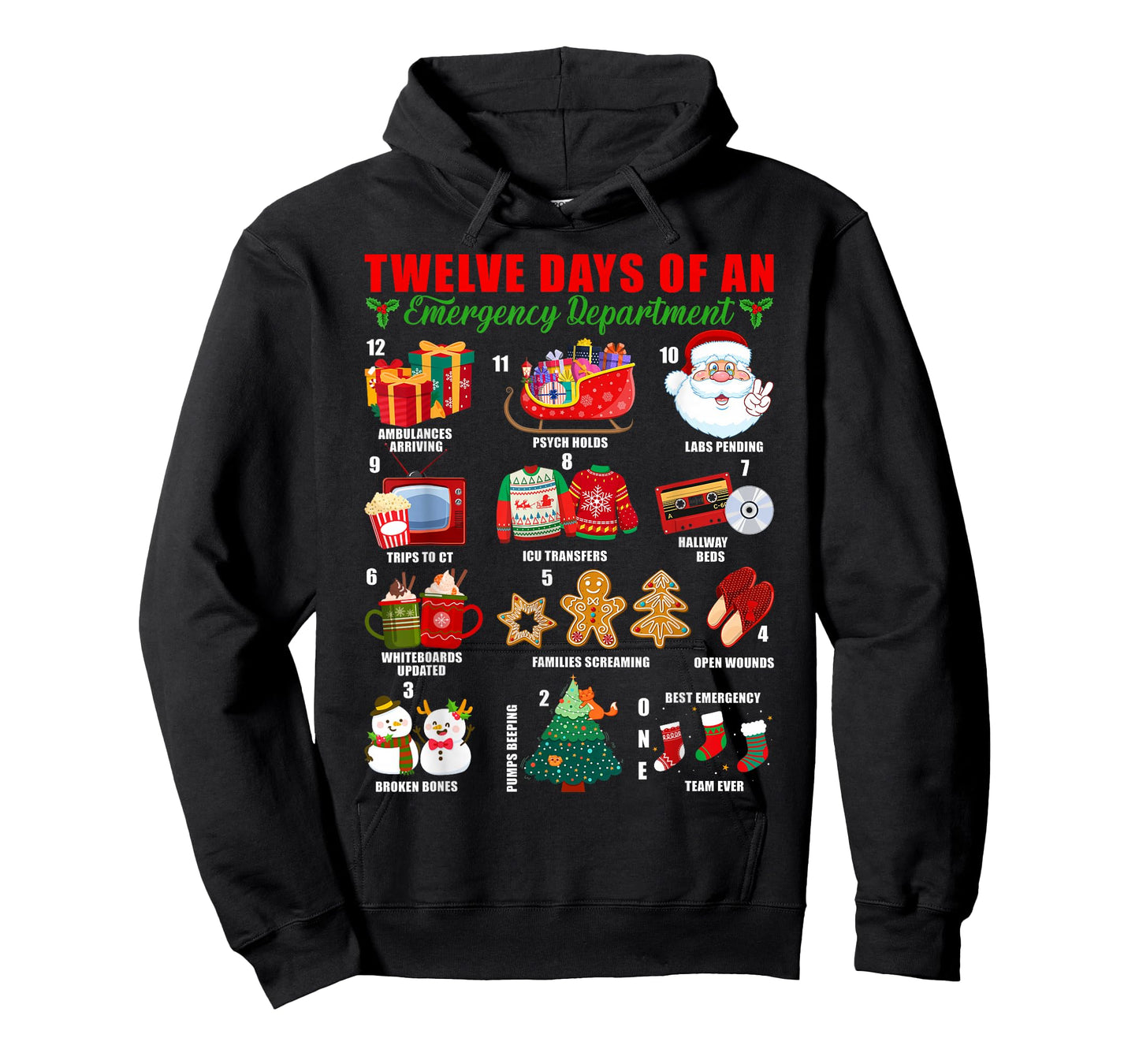 Twelve Days of an Emergency Department ED Nurse Christmas T-Shirt